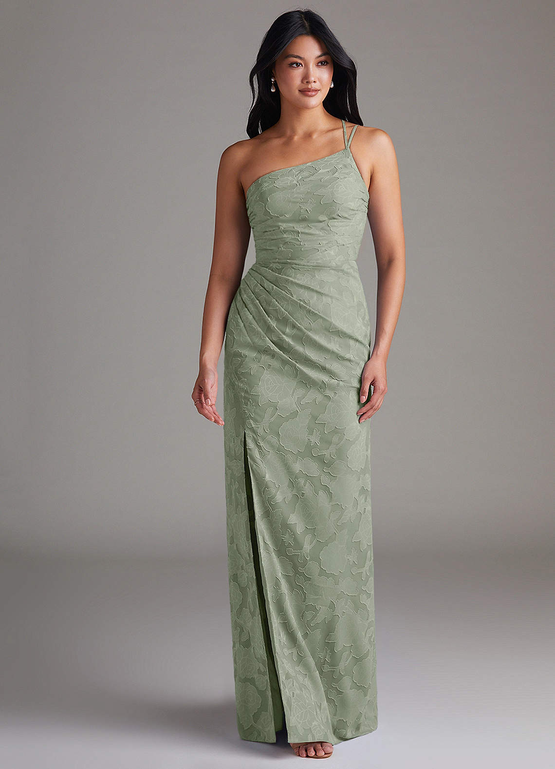 Eren Sheath One-Shoulder Floral Burnout Bridesmaid Dress in Agave