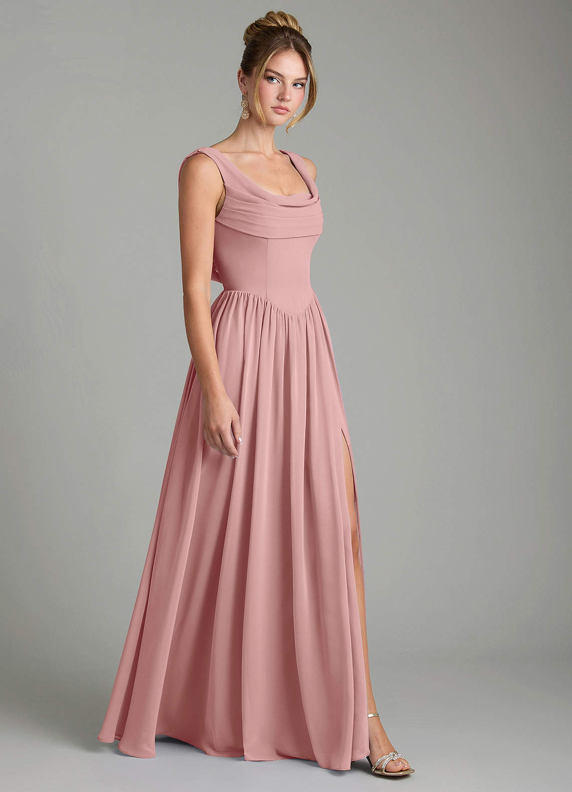 Novi A-Line Square-Neck Chiffon Bridesmaid Dress in dusty rose