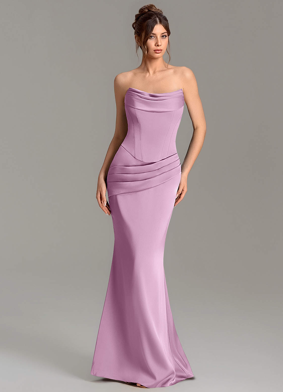 Adrienne Mermaid Cowl-Neck Stretch Satin Bridesmaid Dress in Wisteria