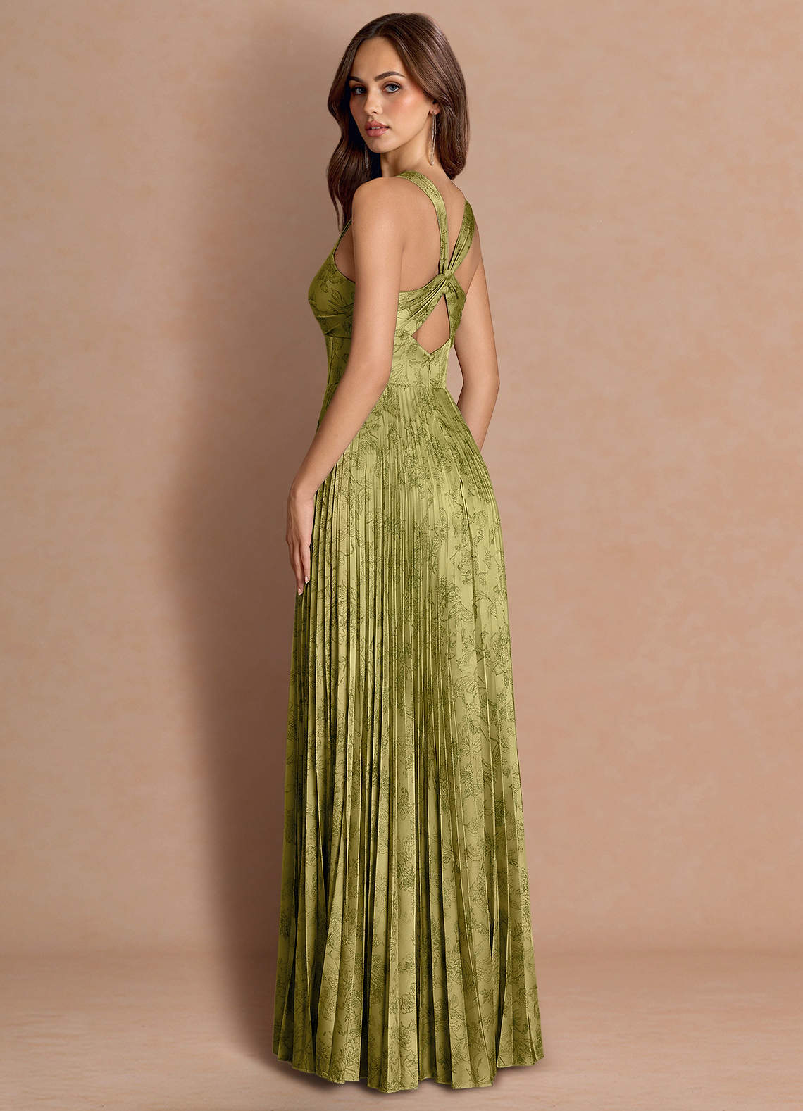 Tatiana A-Line Square-Neck Jacquard Wedding Guest Dress in Moss Navy