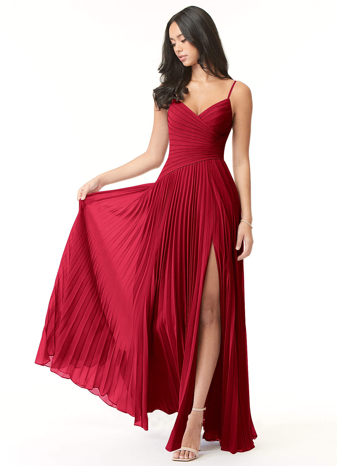 Vini A-Line V-Neck Chiffon Bridesmaid Dress in Scarlet