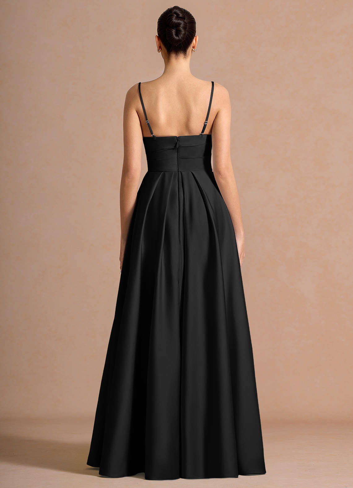 Nancy A-Line V-Neck Stretch Satin and Chiffon Evening Dress in black