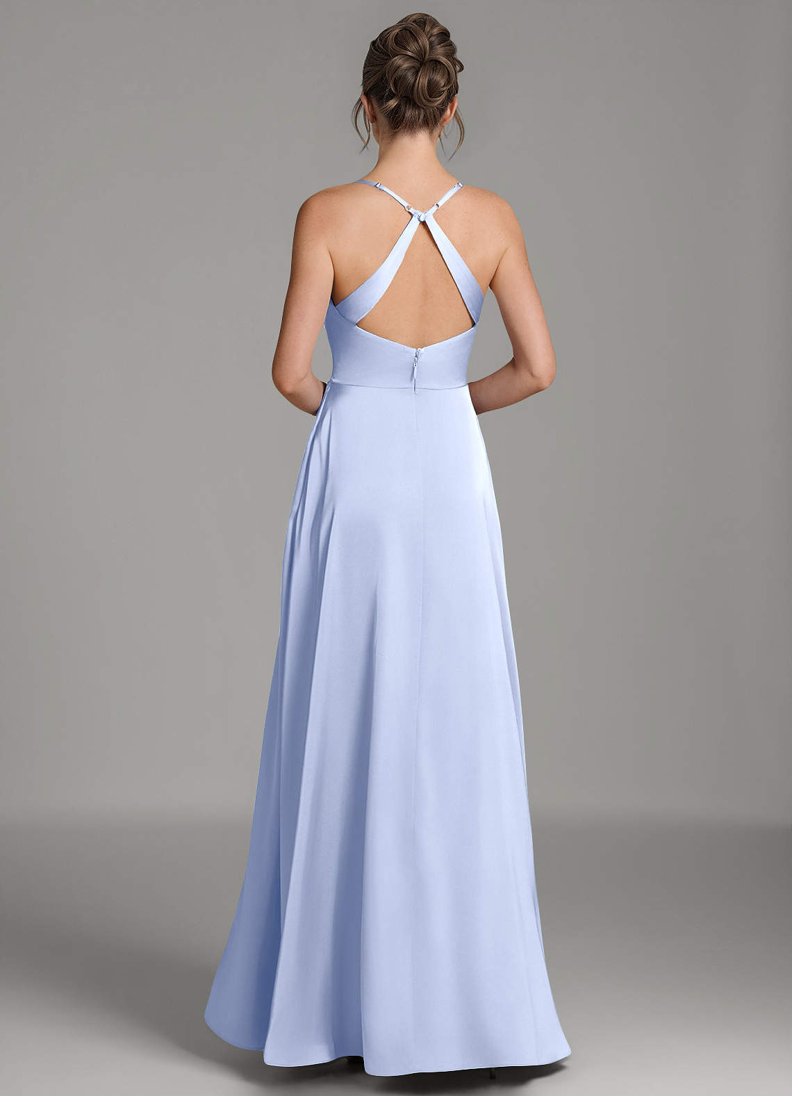 Frankie A-Line Scoop-Neck Stretch Satin Bridesmaid Dress in Ice