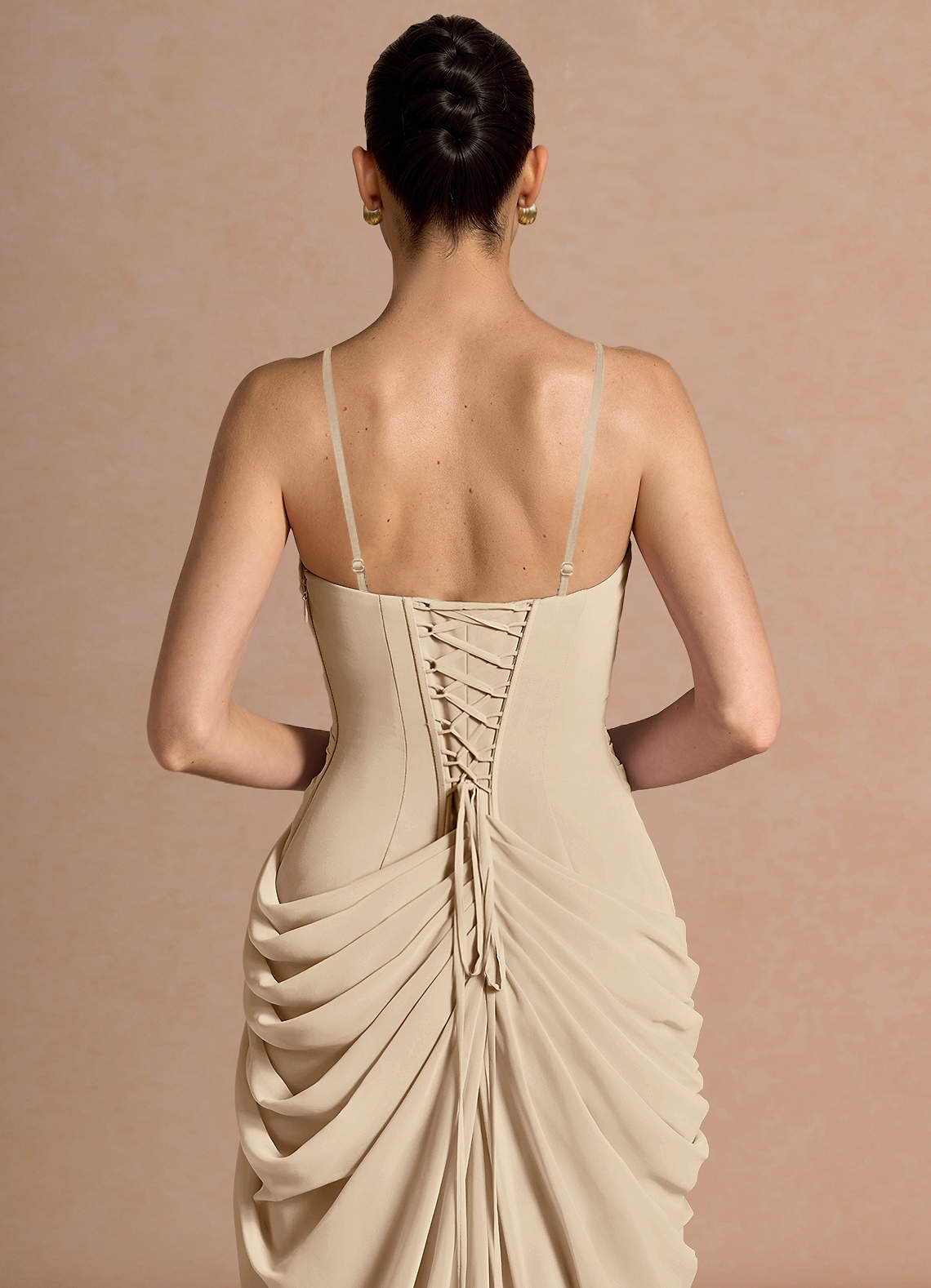 Kaavia Column Pleated Chiffon Maxi Evening Dress in Champagne