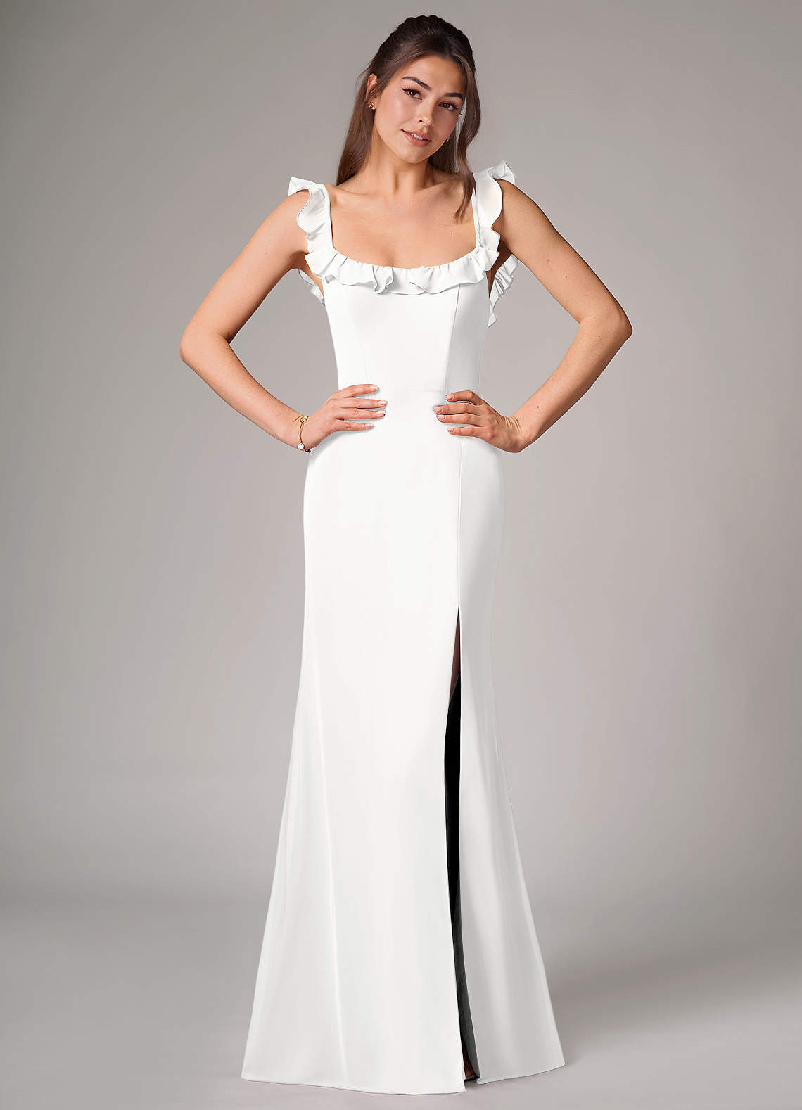 Callie Mermaid Scoop-Neck Chiffon Bridesmaid Dress in white