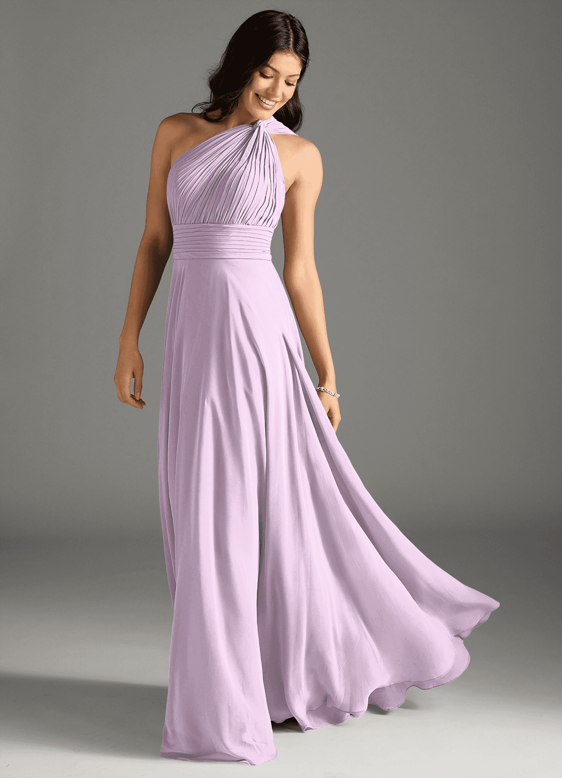 Charlize A-Line One-Shoulder Chiffon Bridesmaid Dress in Frosted Lilac