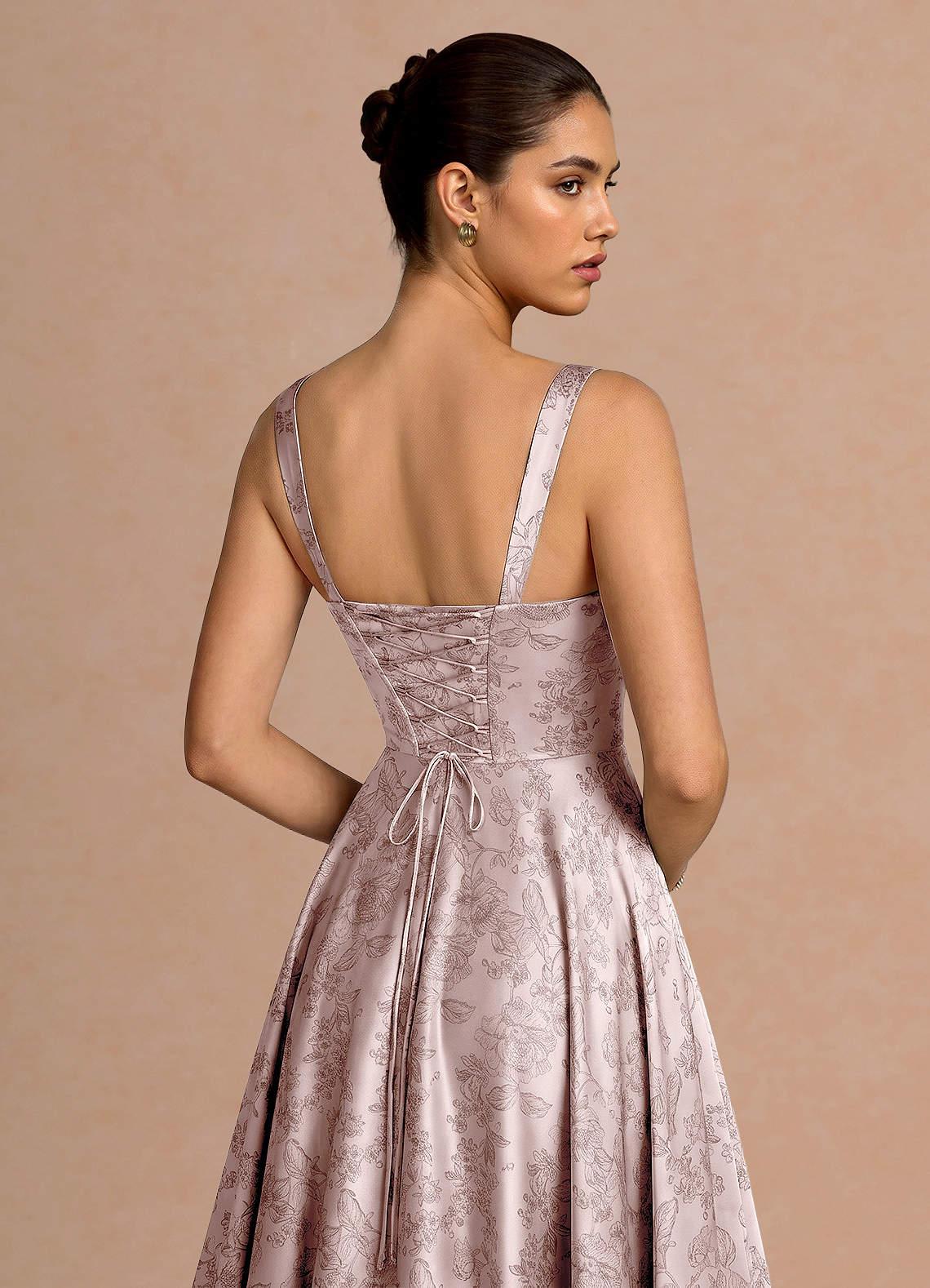 Azaria A-Line Square-Neck Jacquard Evening Dress in Pink