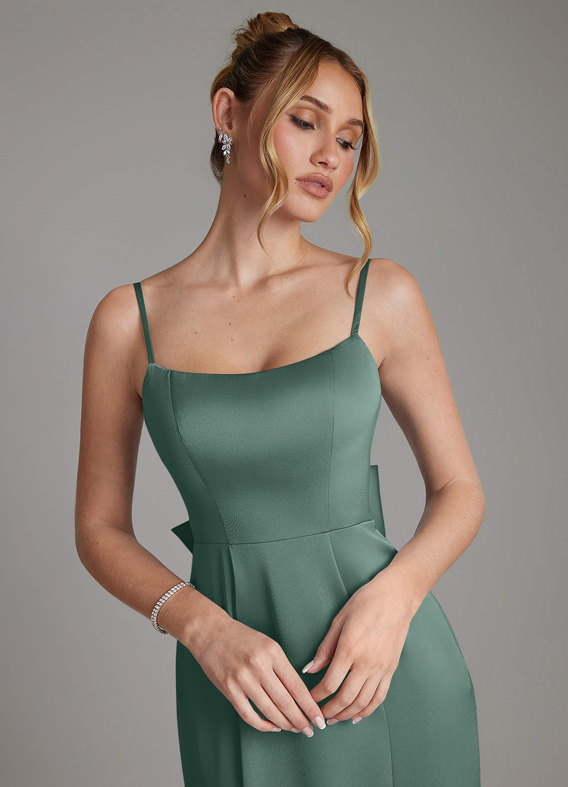 Zherra Mermaid Scoop-Neck Stretch Satin Bridesmaid Dress in Eucalyptus