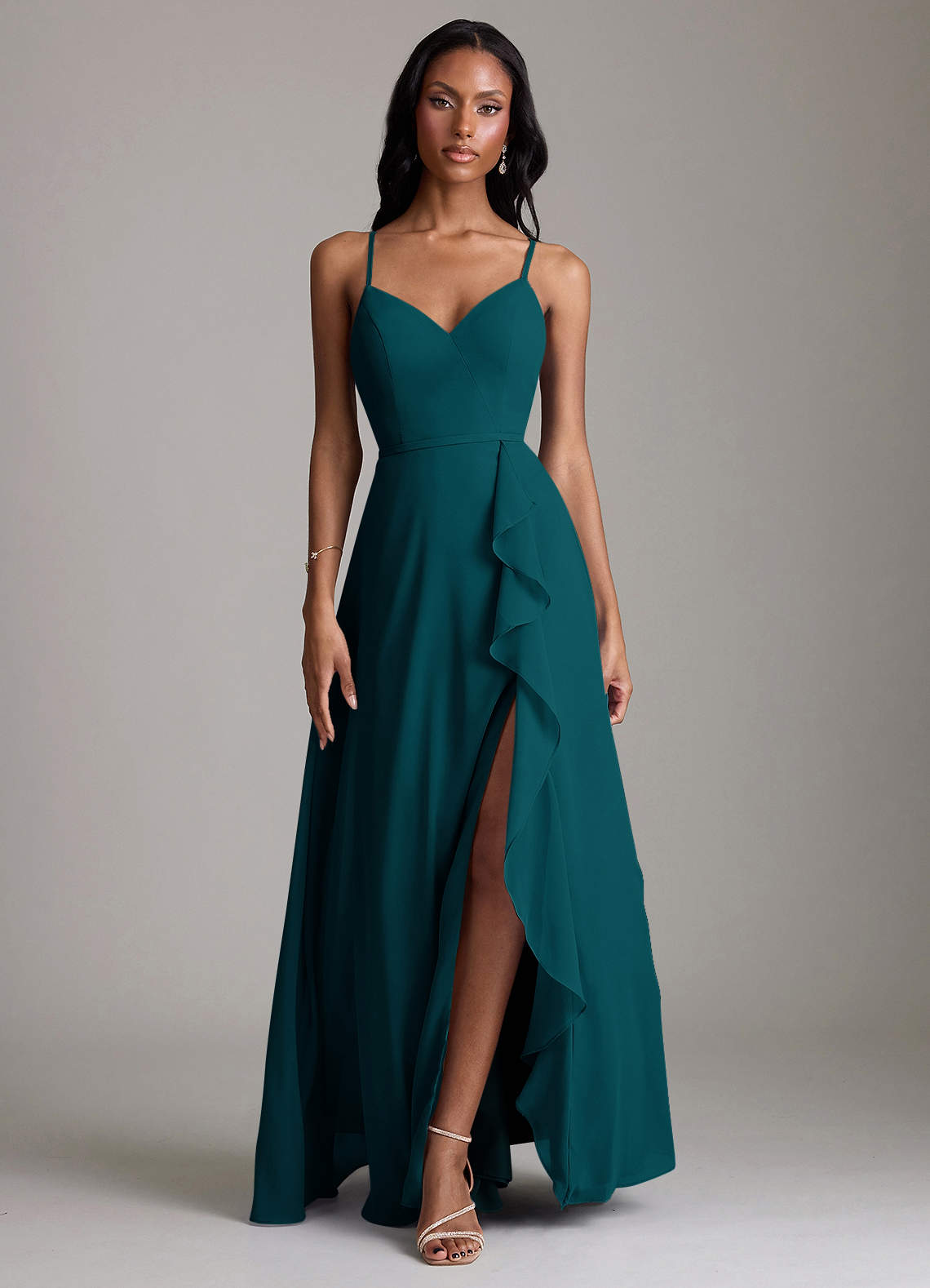 Naeem A-Line V-Neck Chiffon Bridesmaid Dress in Pine