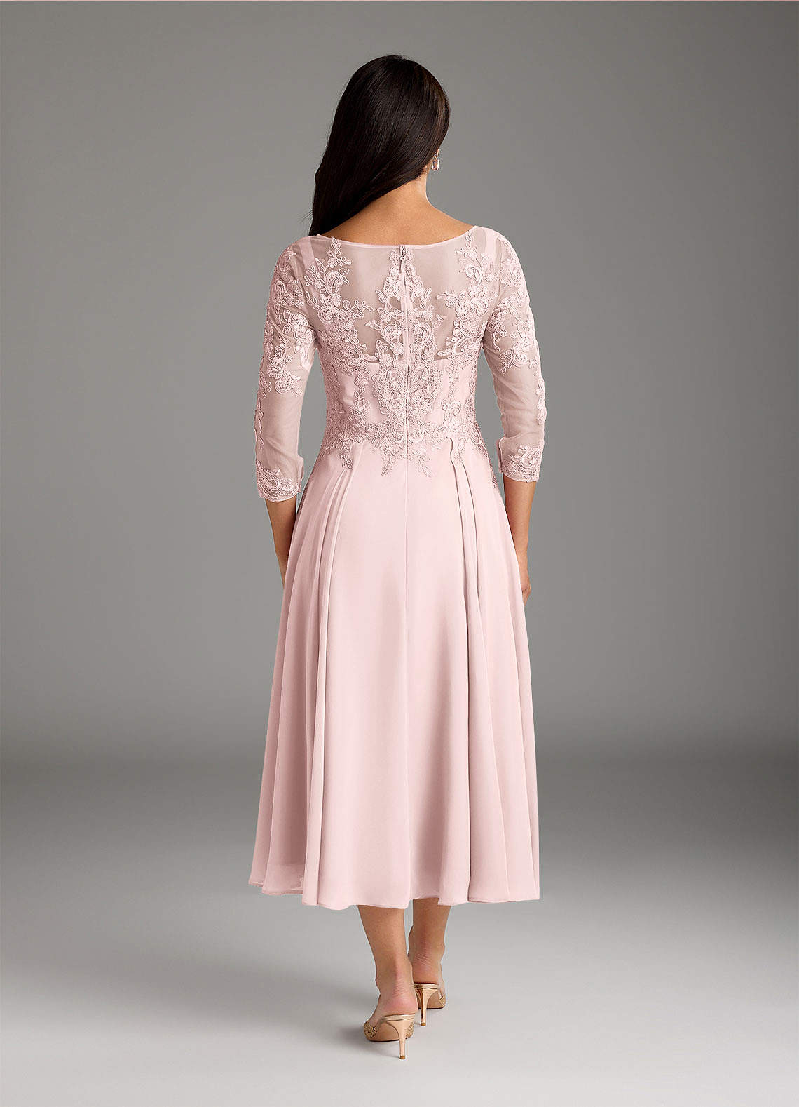 Marge A-Line Scoop-Neck Chiffon and Lace Mother of the Bride Dress in Blushing Pink