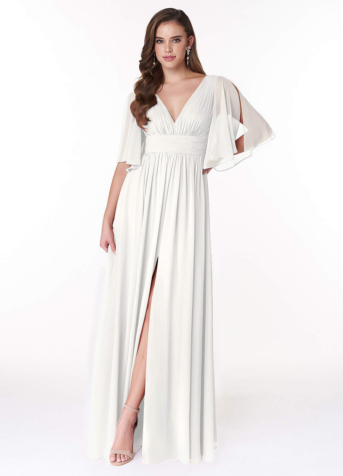 Temeka A-Line V-Neck Chiffon Bridesmaid Dress in white