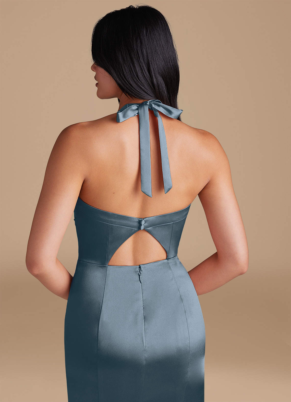 Emeria Sheath Halter Metallic Satin Bridesmaid Dress in Twilight