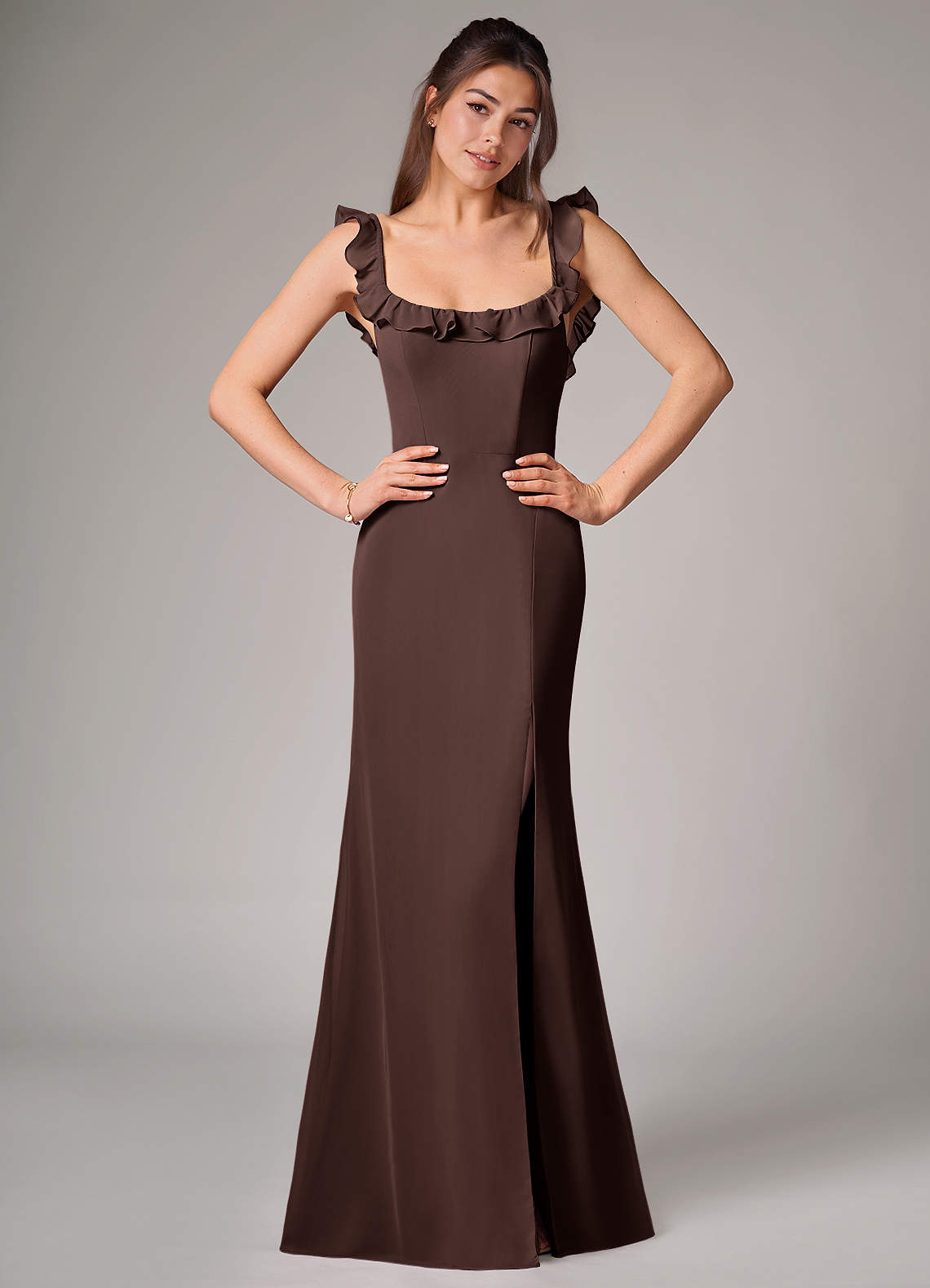Callie Mermaid Scoop-Neck Chiffon Bridesmaid Dress in Ganache