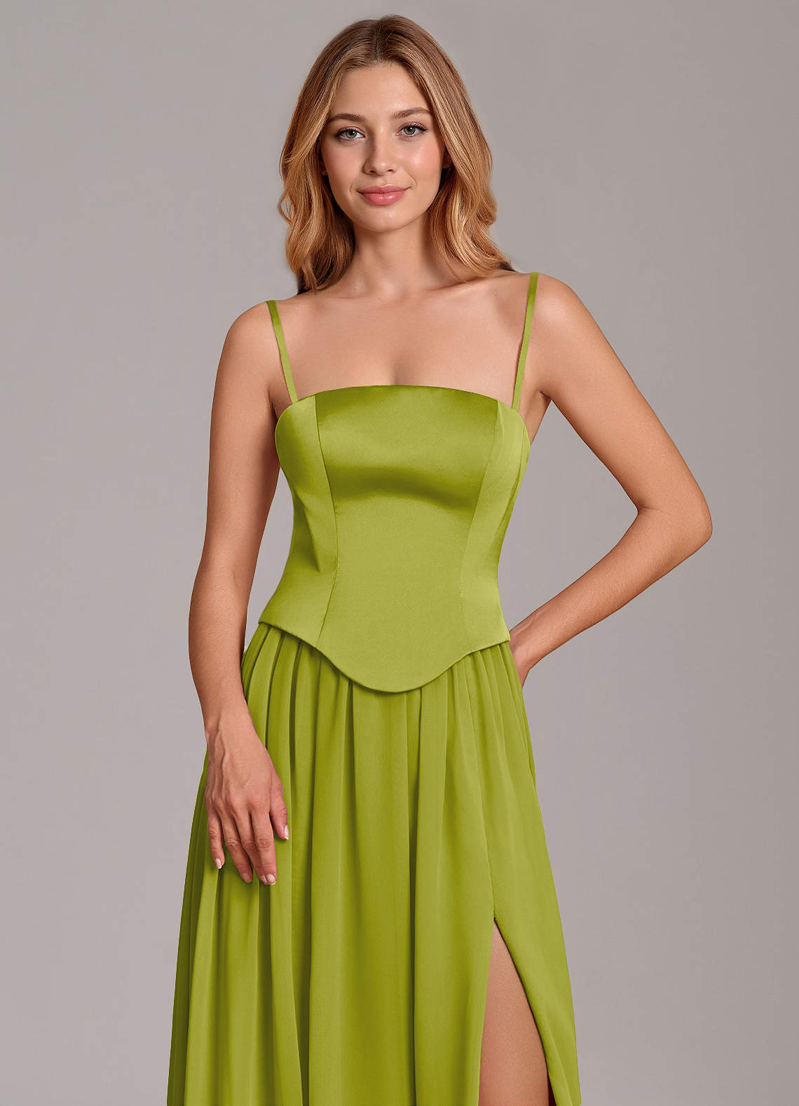 Cadence A-Line Strapless Chiffon and Stretch Satin Bridesmaid Dress in Lemongrass