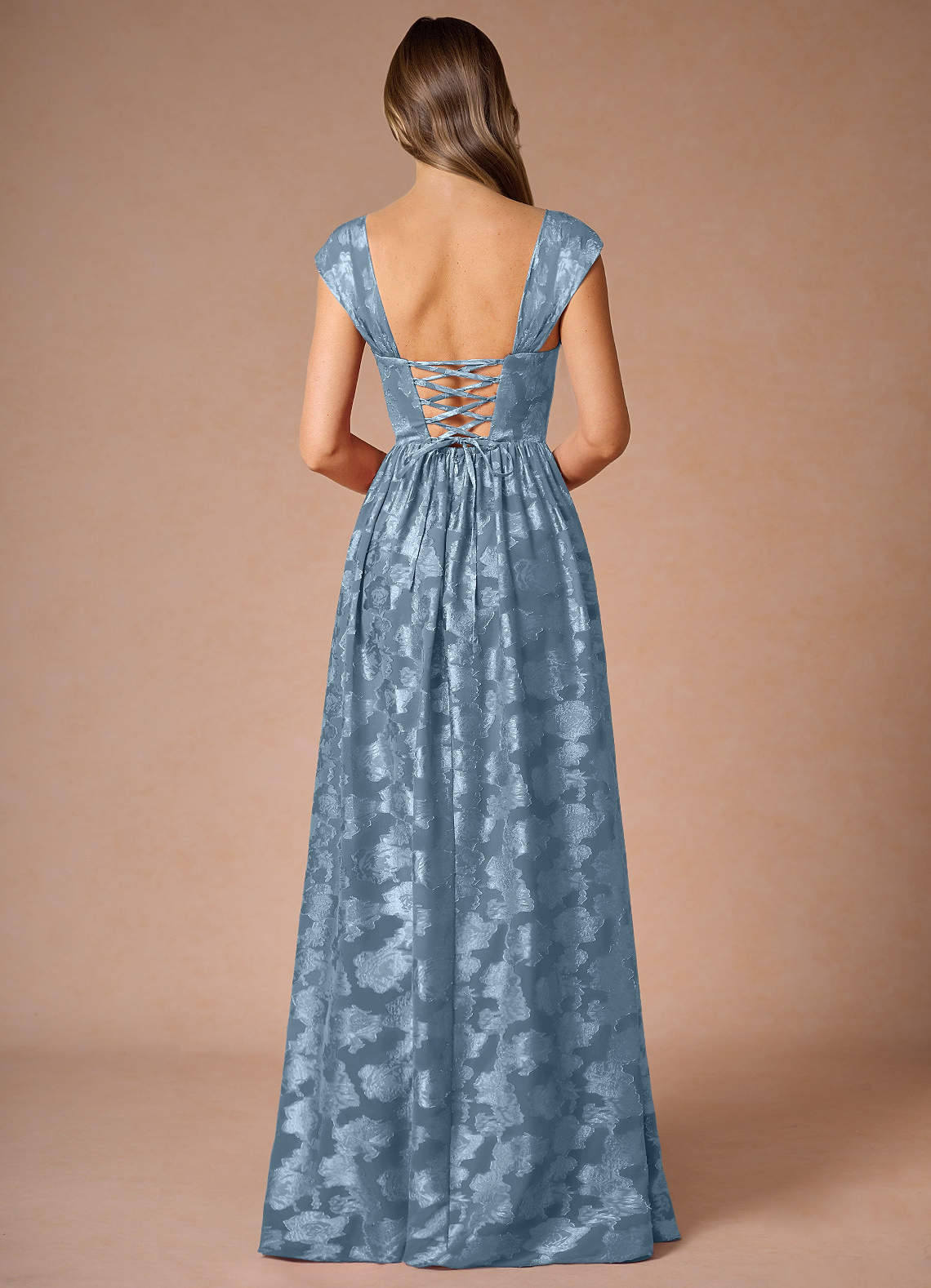 Hazel A-Line Cowl-Neck Fil Coupé Wedding Guest Dress in Dusty Blue