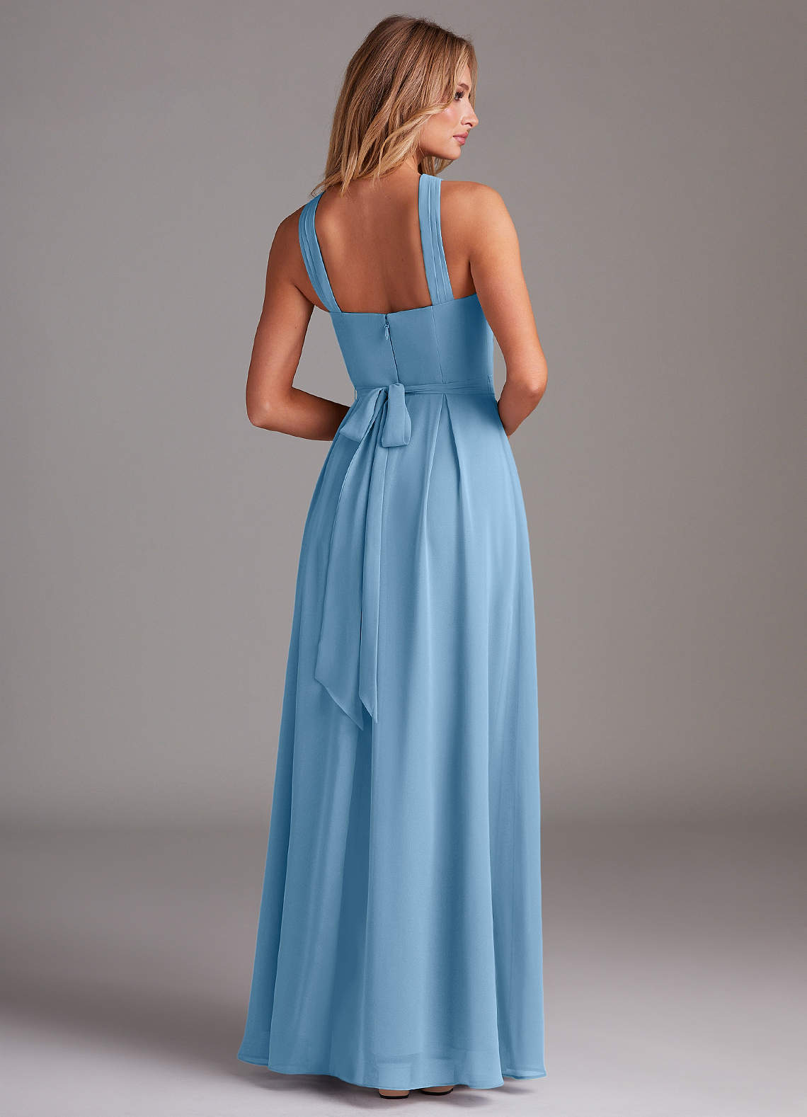 Dixie A-Line Halter Chiffon Bridesmaid Dress in Steel Blue