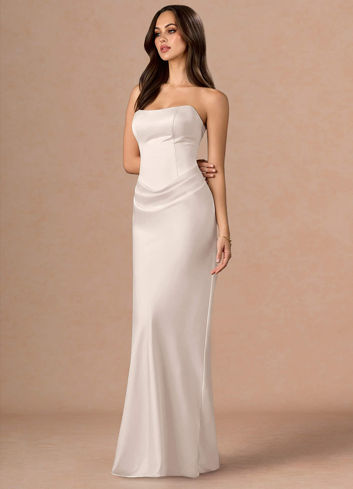 Valencia Scarf Lace-Up Stretch Satin Evening Dress in Cream