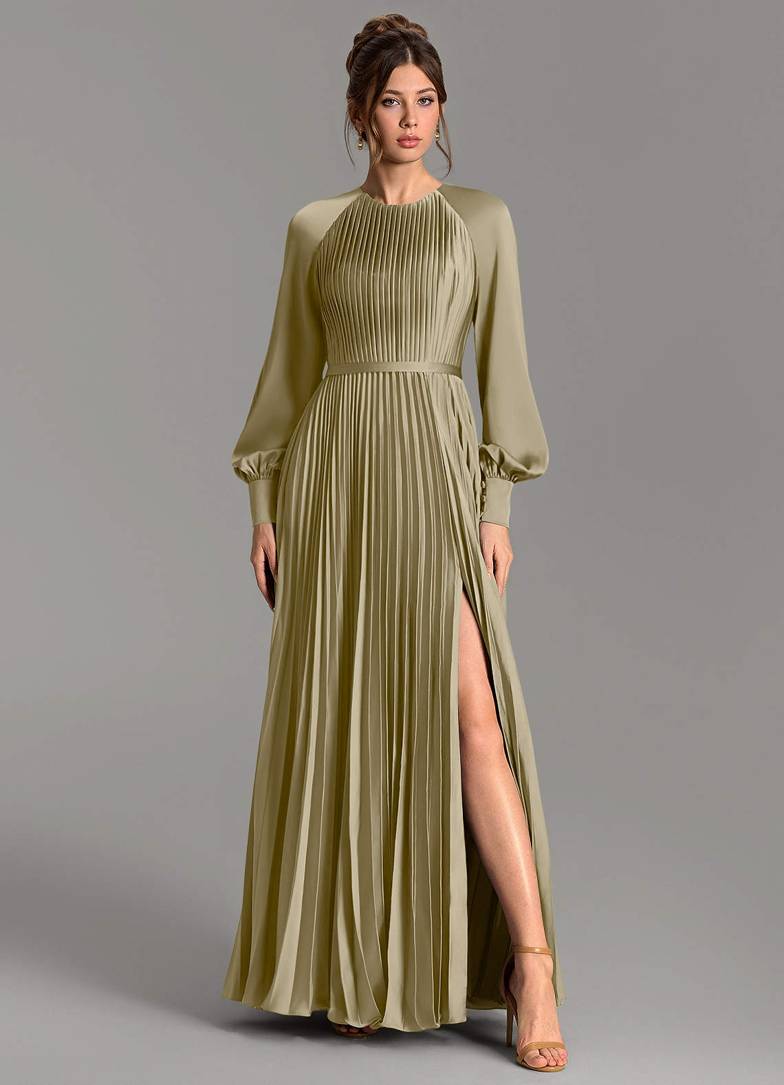 Grayson A-Line Scoop-Neck Stretch Satin Bridesmaid Dress in Moss Green