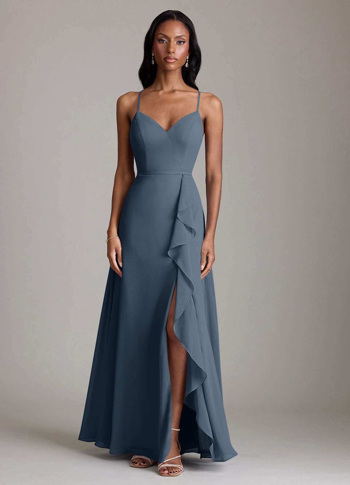 Naeem A-Line V-Neck Chiffon Bridesmaid Dress in Neptune