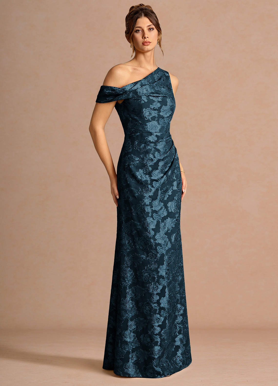 Kismet Mermaid One-Shoulder Fil Coupé Wedding Guest Dress in Navy