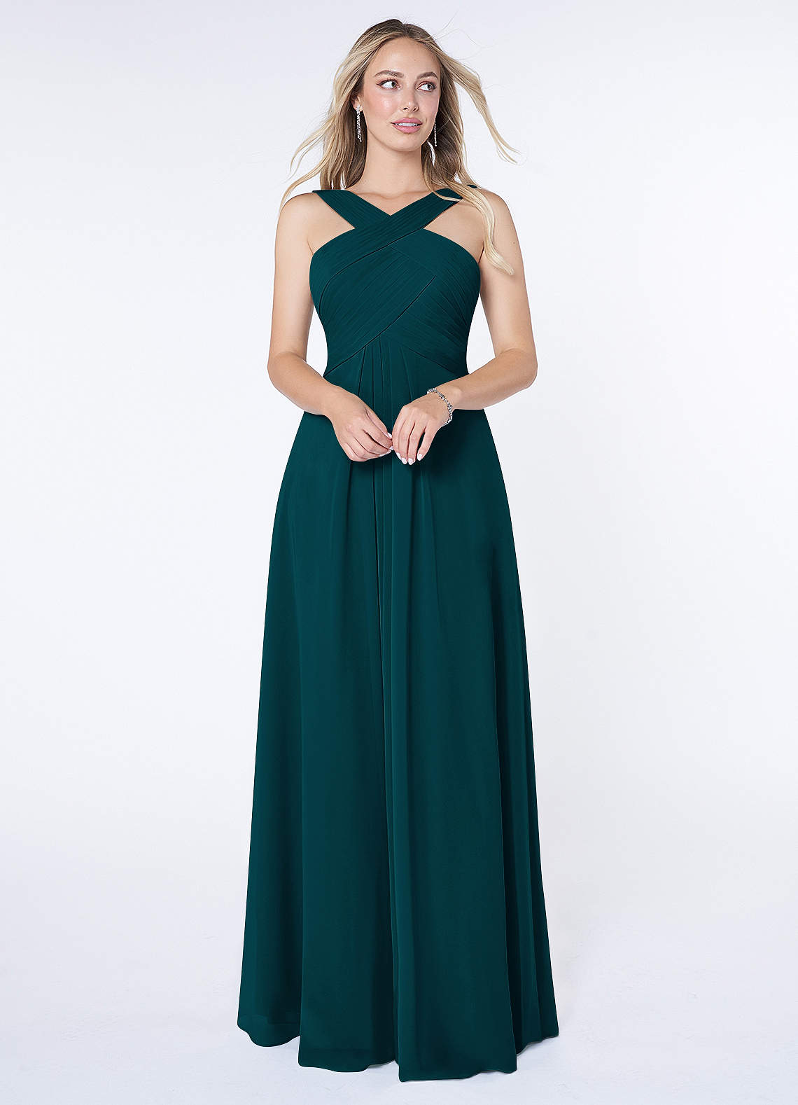 Kaleigh A-Line Halter Chiffon Bridesmaid Dress in Pine