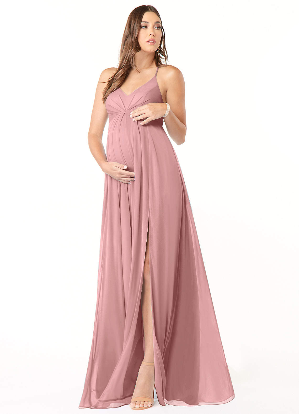 Annabelle A-Line V-Neck Mesh Bridesmaid Dress in dusty rose