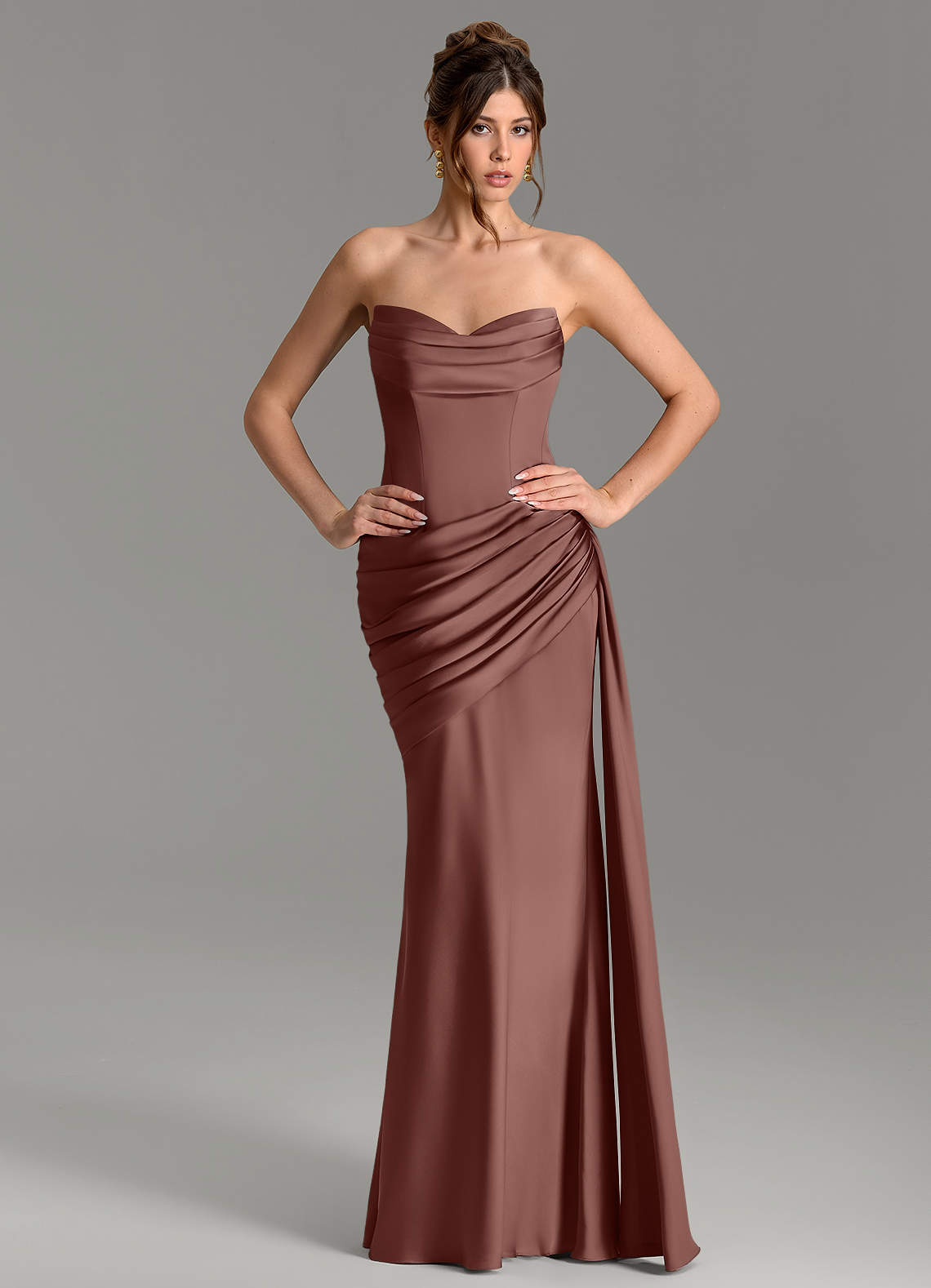 Zorah Mermaid Sweetheart Stretch Satin Bridesmaid Dress in Espresso