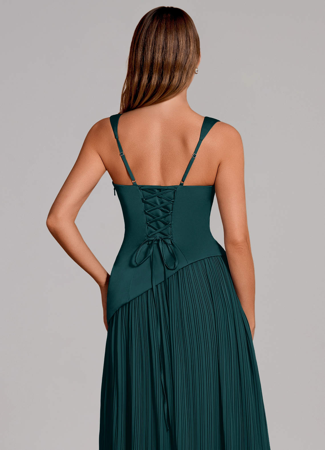 Stephanie A-Line Square-Neck Stretch Satin and Chiffon Bridesmaid Dress in Pine