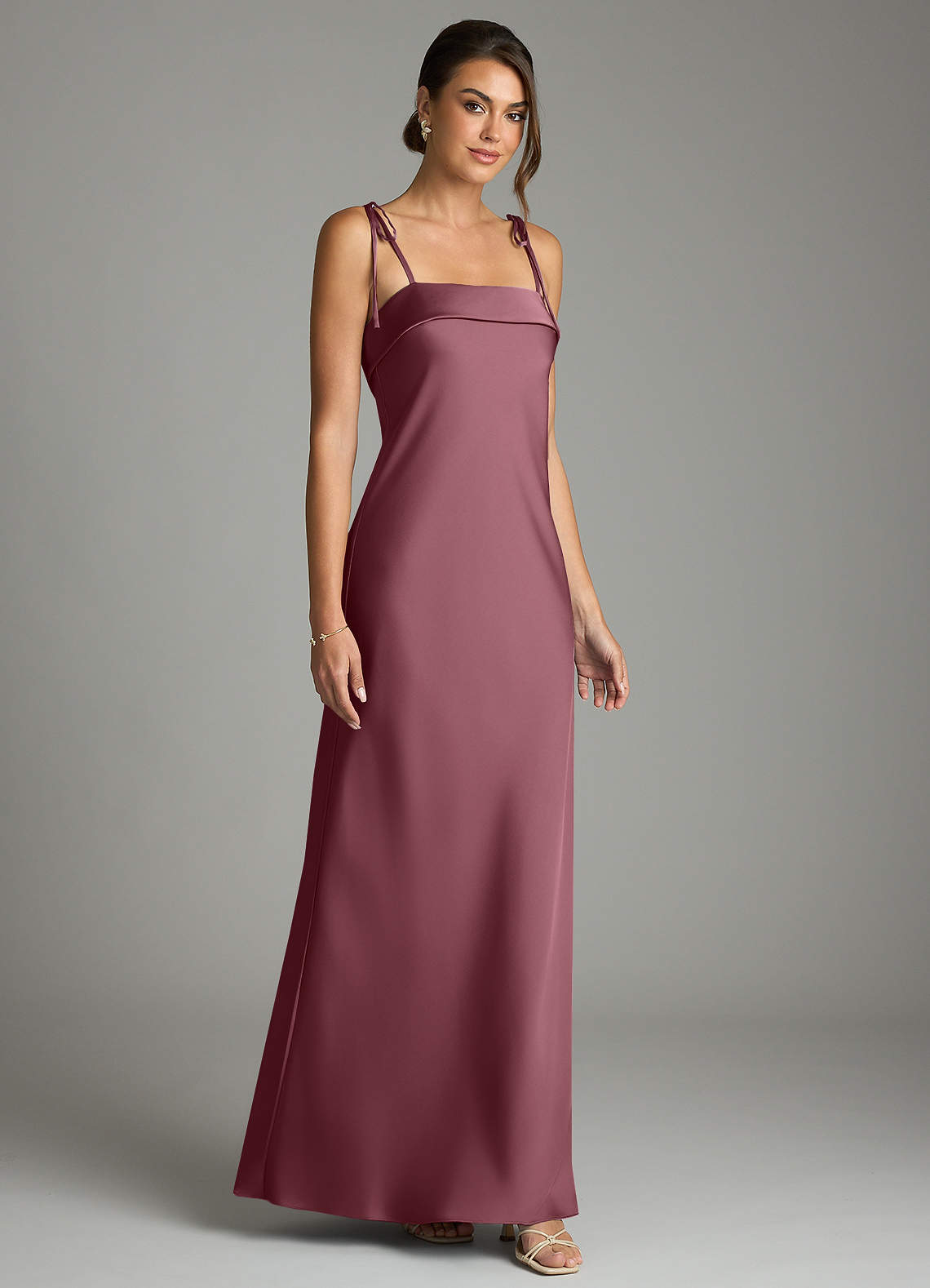 Ellia Sheath Straight-Neck Stretch Satin Bridesmaid Dress in Desert Rose