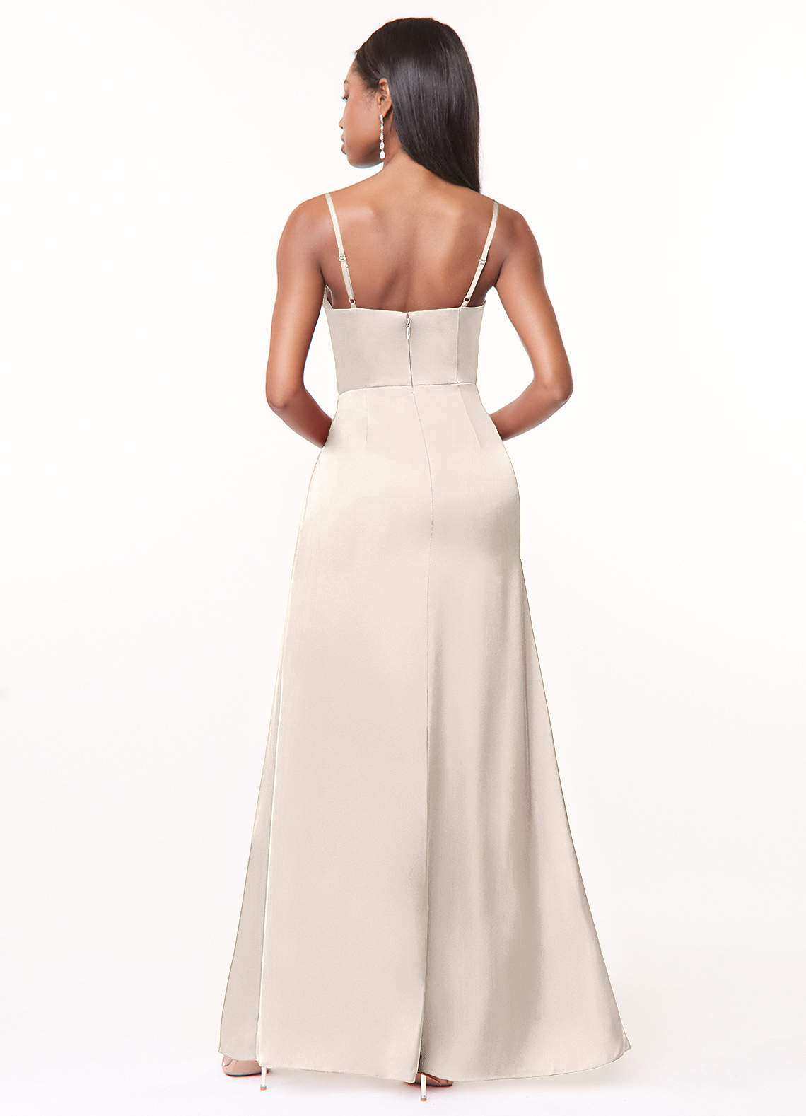 Maci A-Line V-Neck Stretch Satin Bridesmaid Dress in White Alabaster