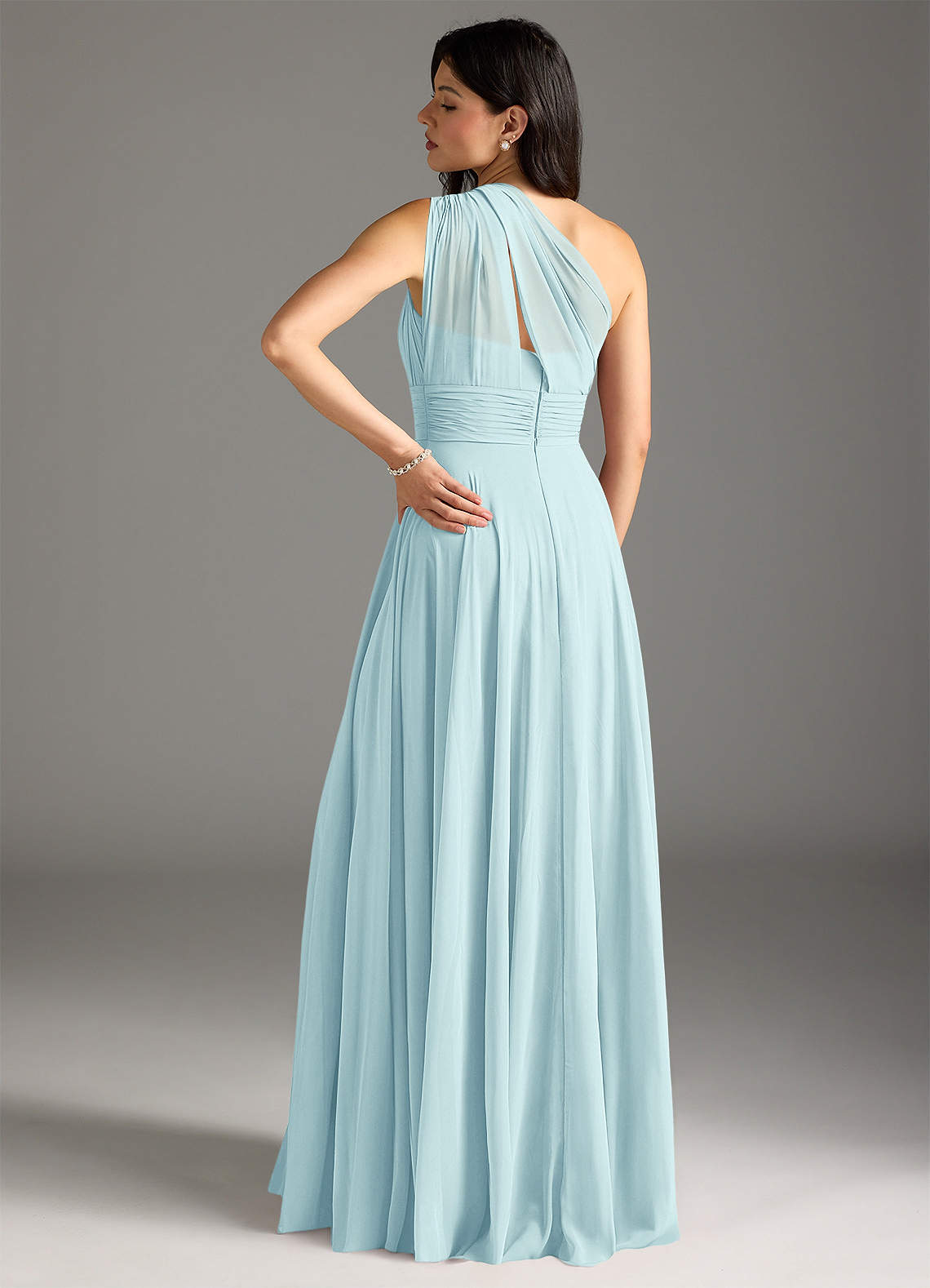 Charlize A-Line One-Shoulder Chiffon Bridesmaid Dress in Sea Glass