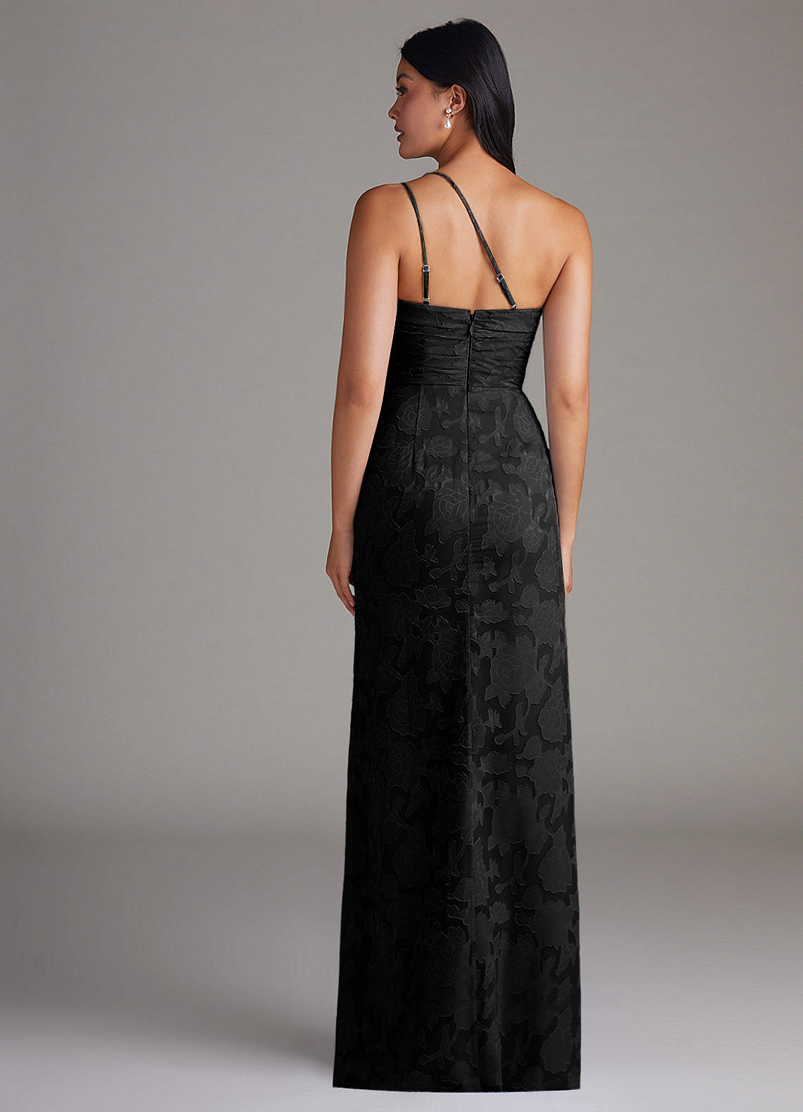 Eren Sheath One-Shoulder Floral Burnout Bridesmaid Dress in black