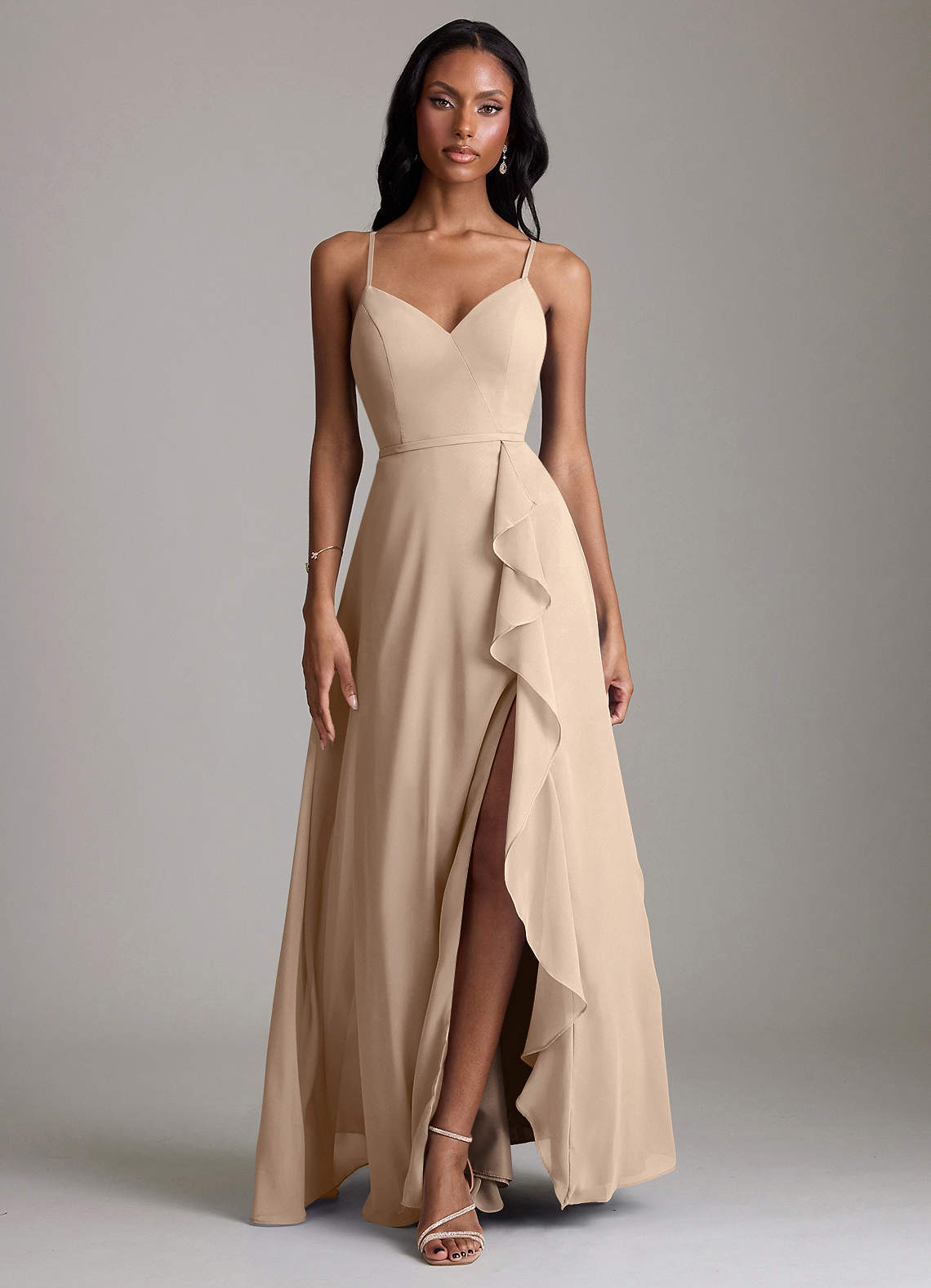 Naeem A-Line V-Neck Chiffon Bridesmaid Dress in Taupe