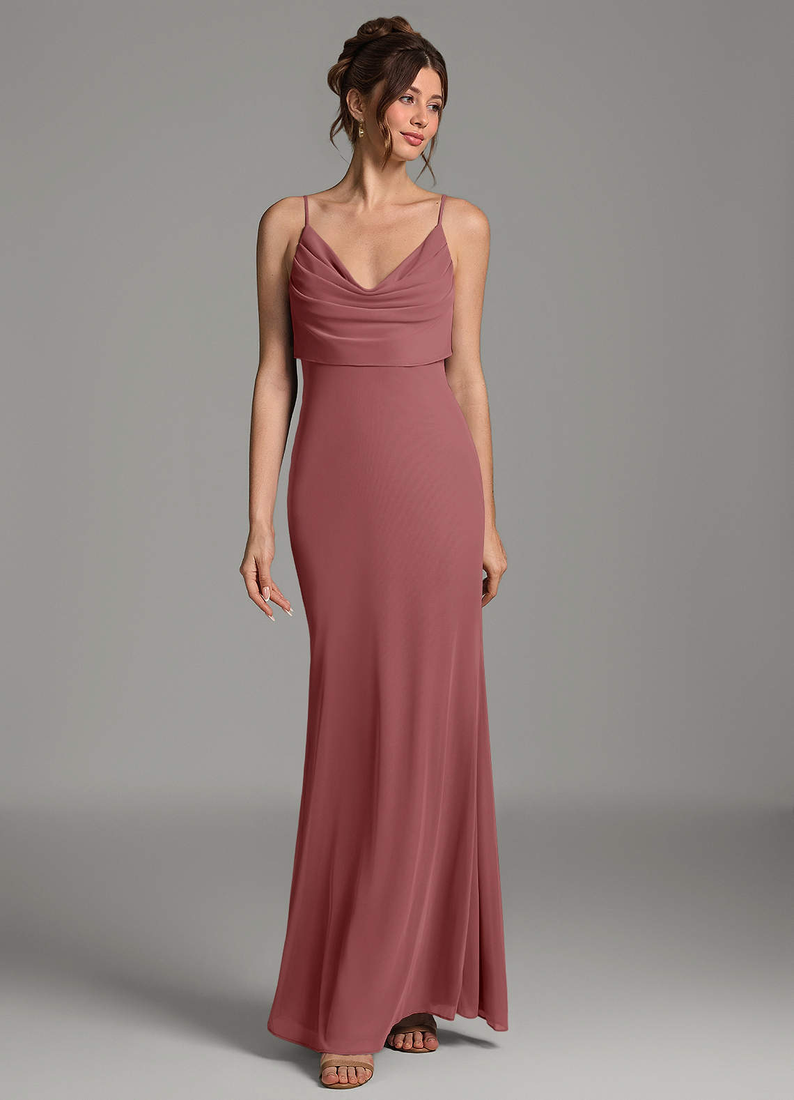Zari Mermaid Cowl-Neck Mesh Bridesmaid Dress in Amethyst