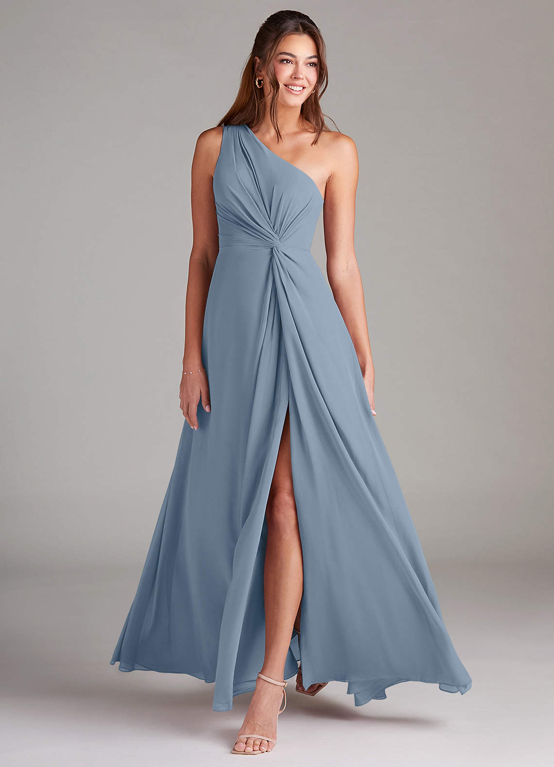 Brooke A-Line One-Shoulder Chiffon Bridesmaid Dress in dusty blue