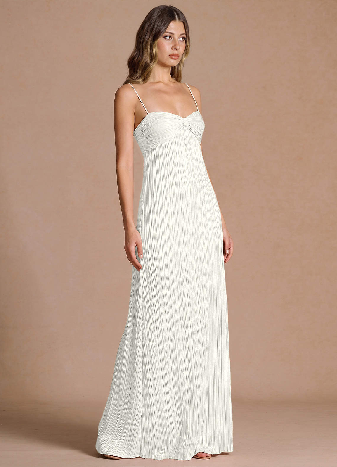 Emmeline A-Line V-Neck Floral Burnout Evening Dress in Pale Yellow