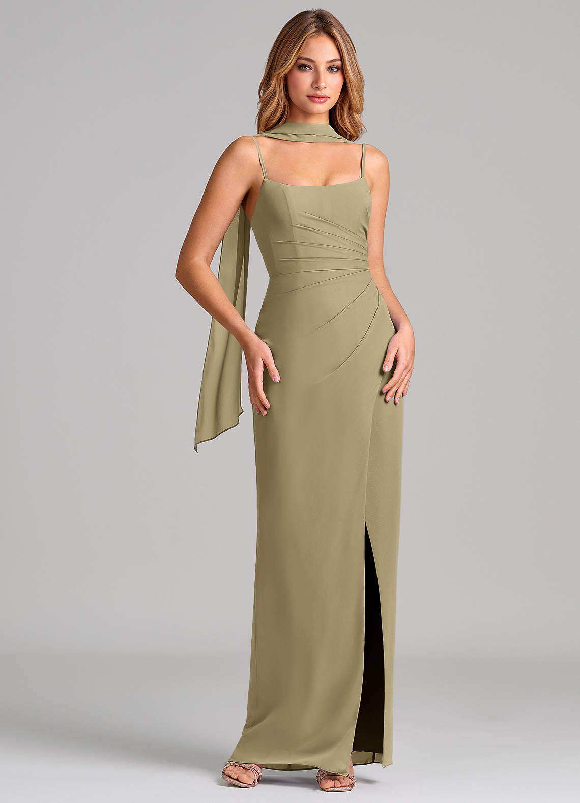 Calandra Sheath Scoop-Neck Chiffon Bridesmaid Dress in Moss Green