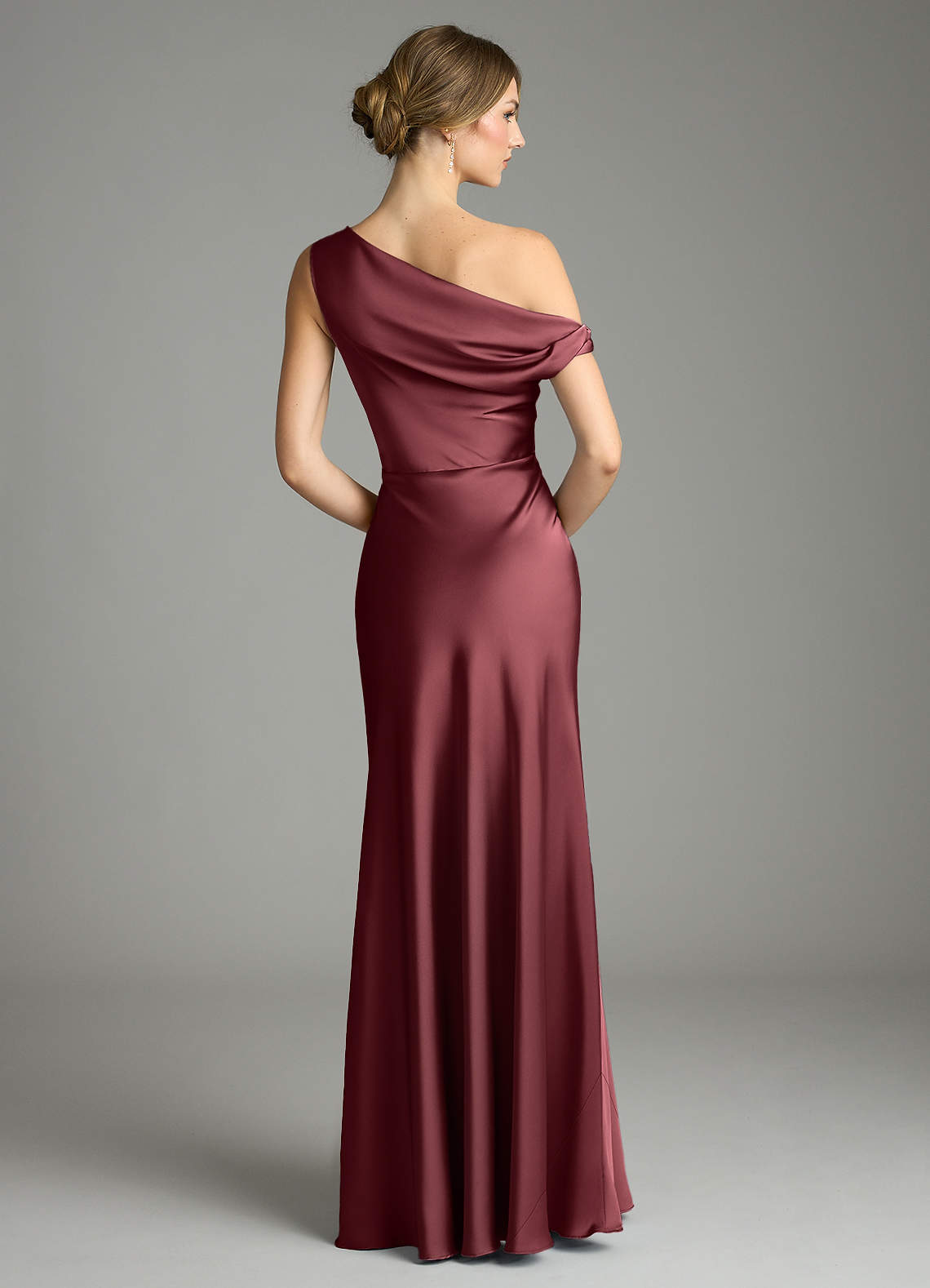 Emerson Mermaid One-Shoulder Stretch Satin Bridesmaid Dress in Merlot
