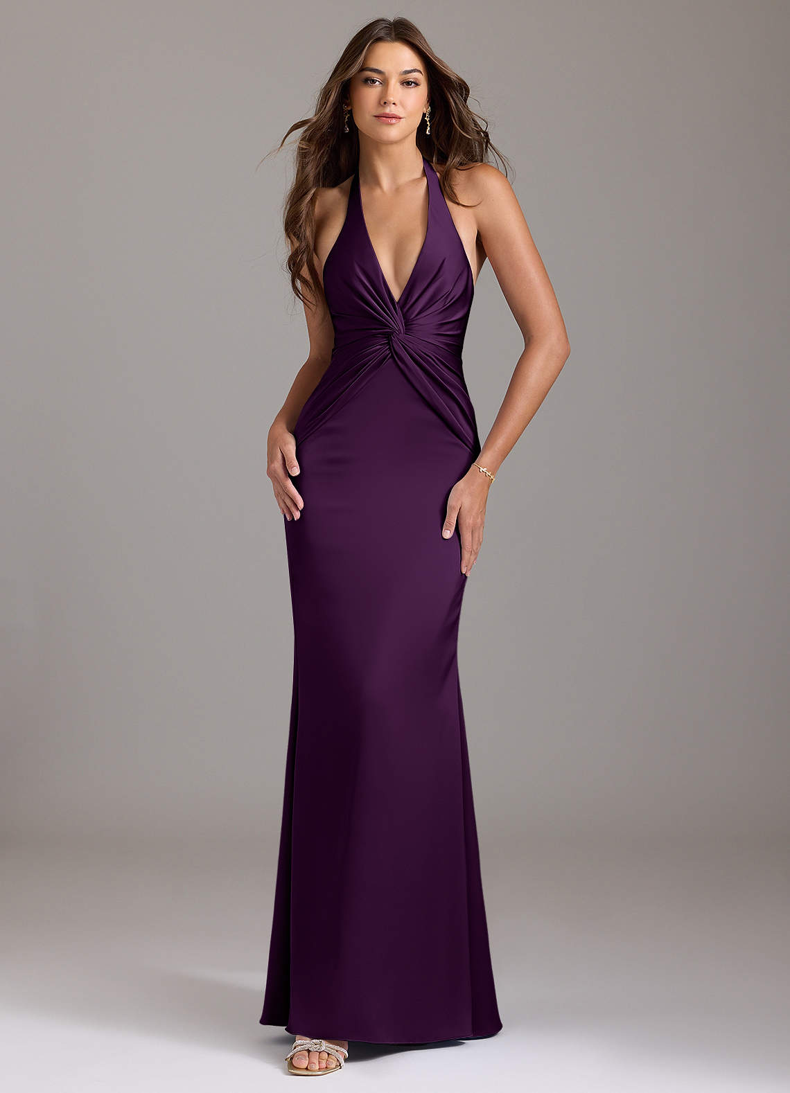 Valerie Mermaid V-Neck Stretch Satin Bridesmaid Dress in Grape