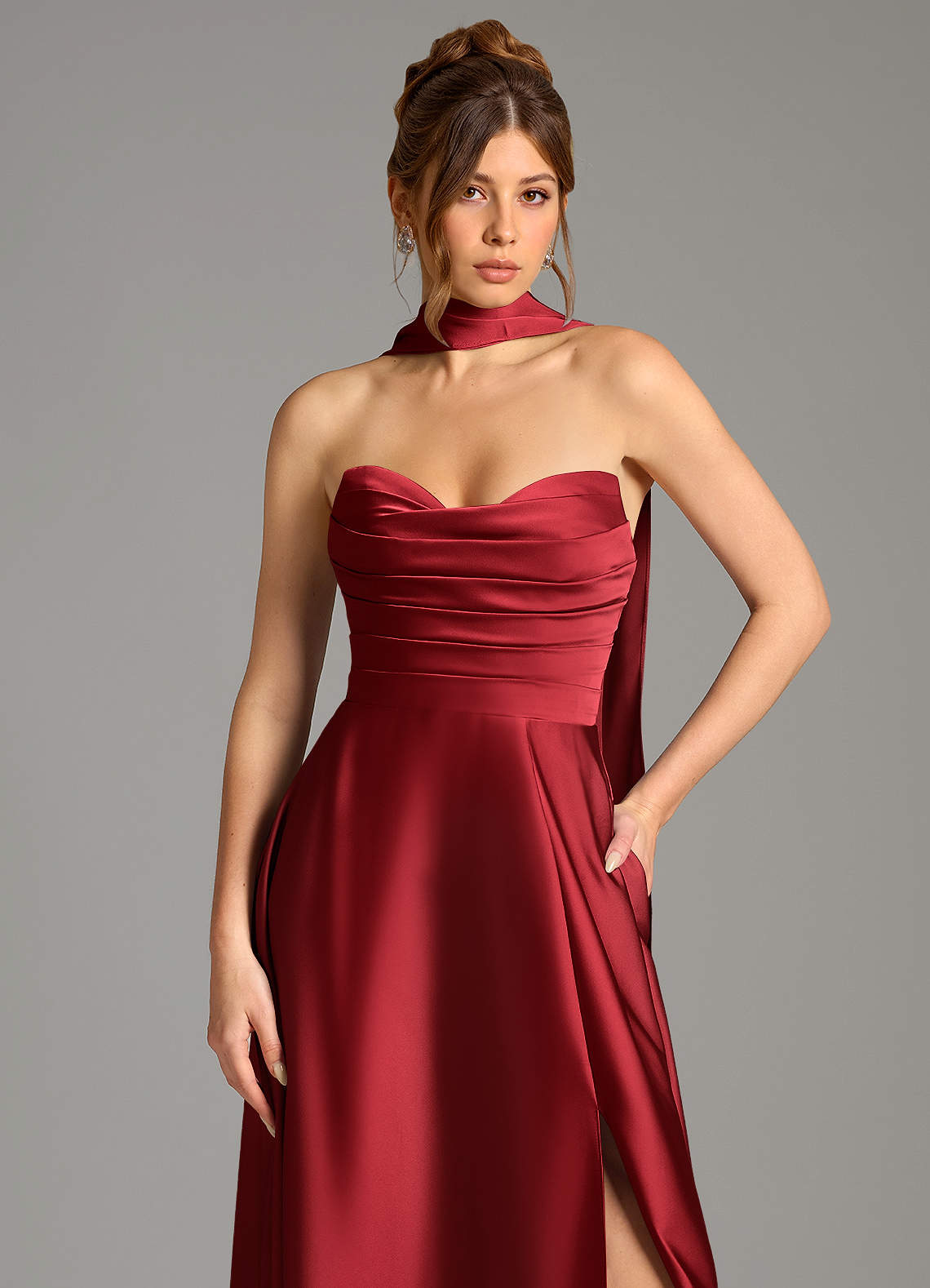 Ayla A-Line Sweetheart Stretch Satin Bridesmaid Dress in Scarlet