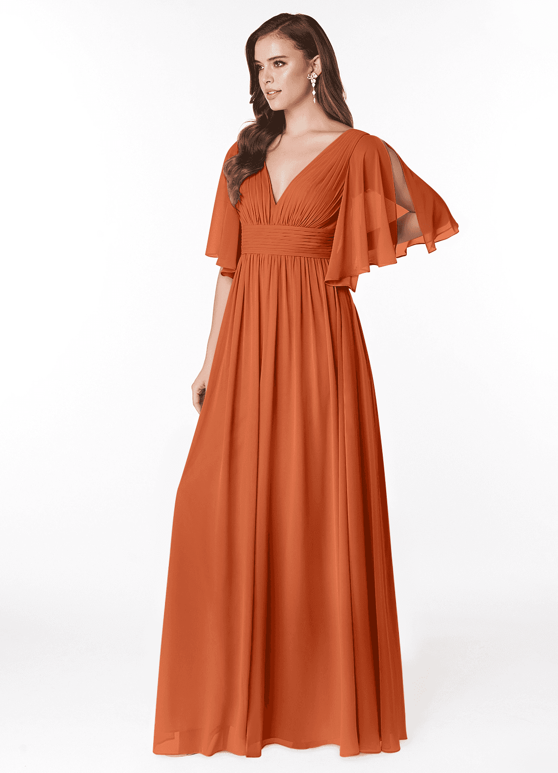 Temeka A-Line V-Neck Chiffon Bridesmaid Dress in Burnt Orange