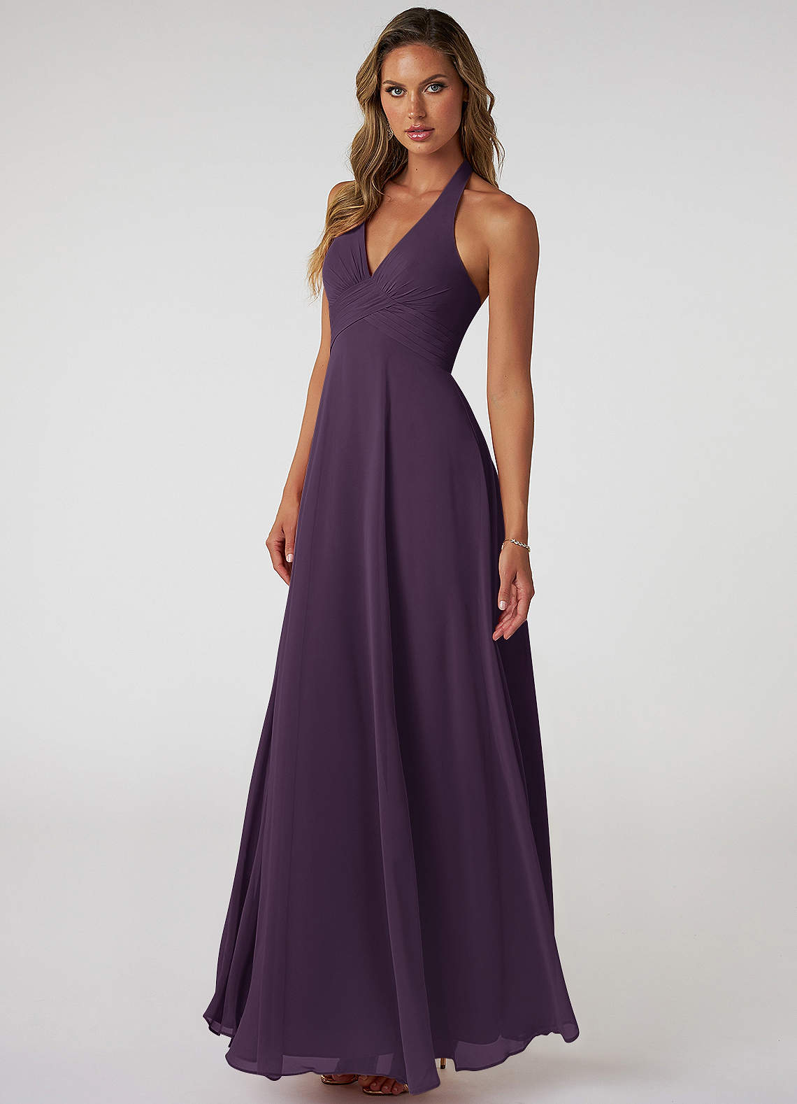 Tessie A-Line V-Neck Chiffon Bridesmaid Dress in Plum