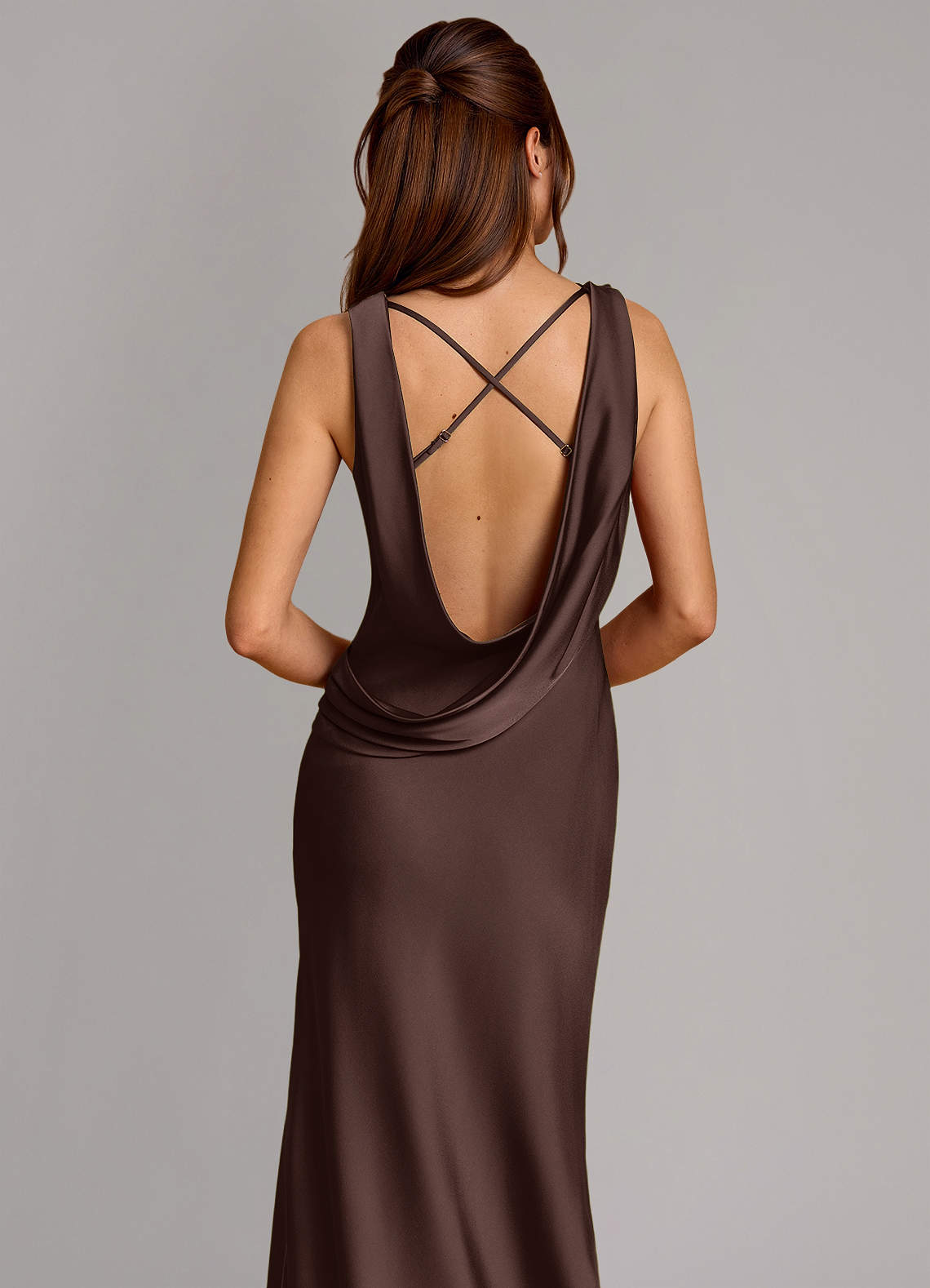 Cheryl Mermaid Cowl-Neck Stretch Satin Bridesmaid Dress in Ganache