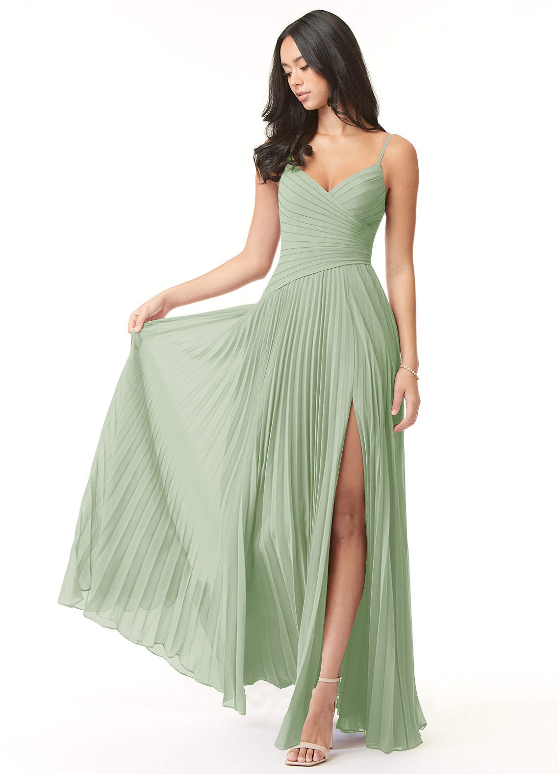 Vini A-Line V-Neck Chiffon Bridesmaid Dress in Dusty Sage