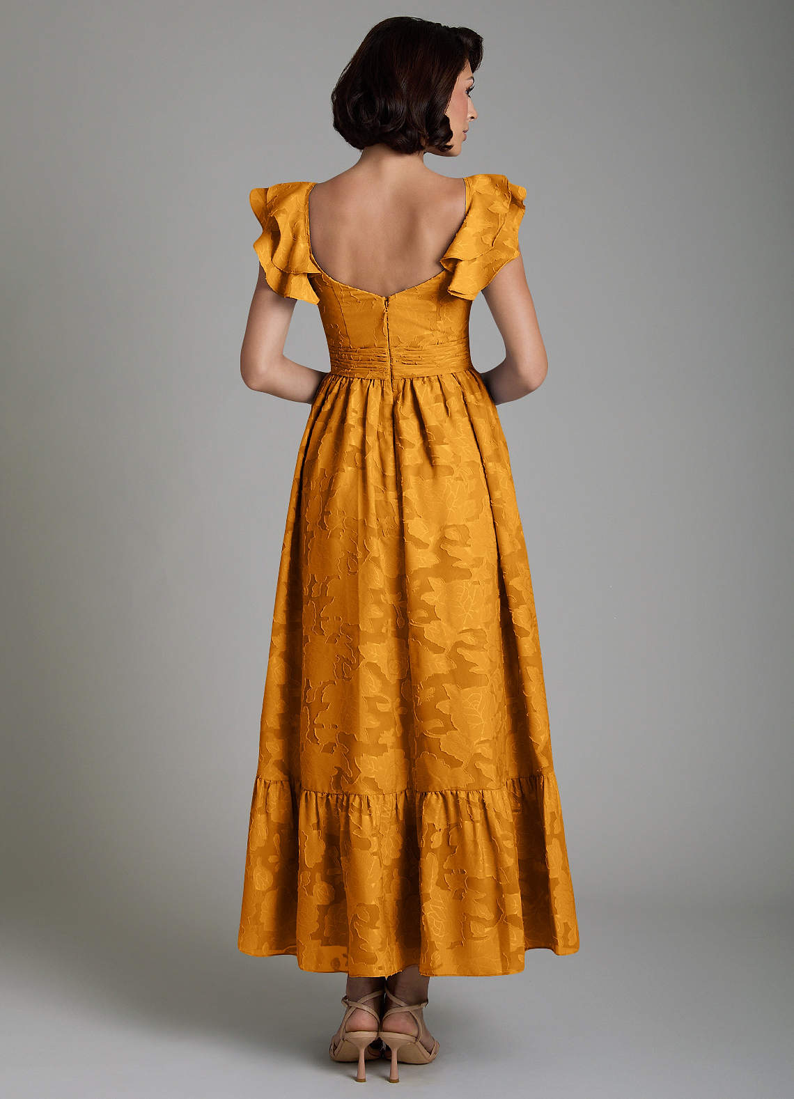 Anaya A-Line V-Neck Floral Burnout Bridesmaid Dress in butterscotch