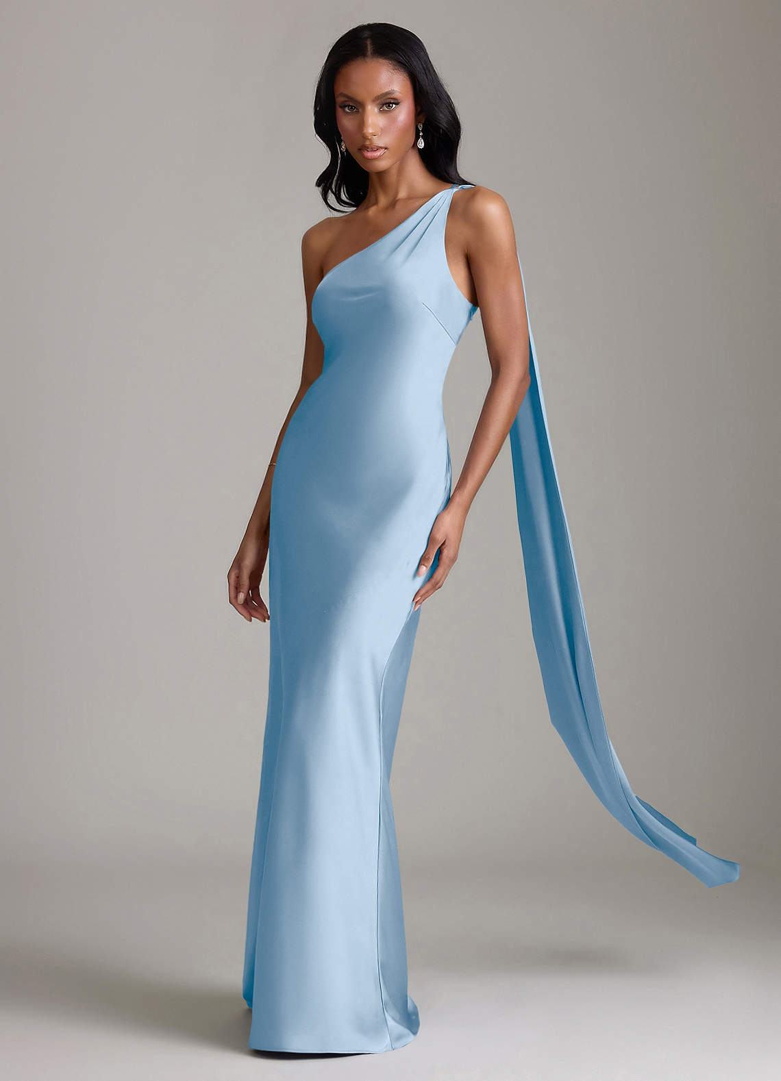 Juniper Mermaid One-Shoulder Stretch Satin Bridesmaid Dress in Powder Blue