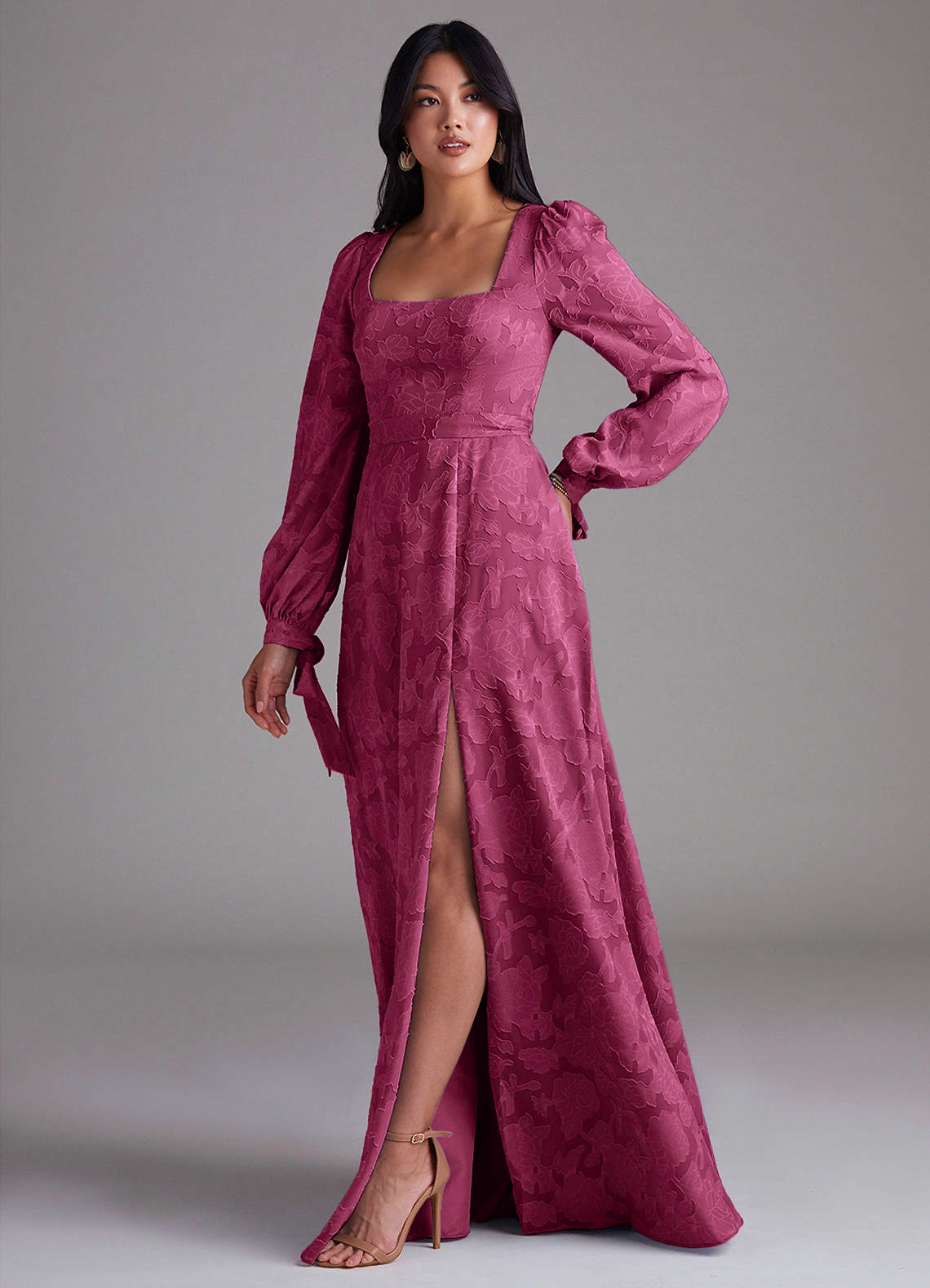 Leonia A-Line Square-Neck Stretch Satin Bridesmaid Dress in Mulberry