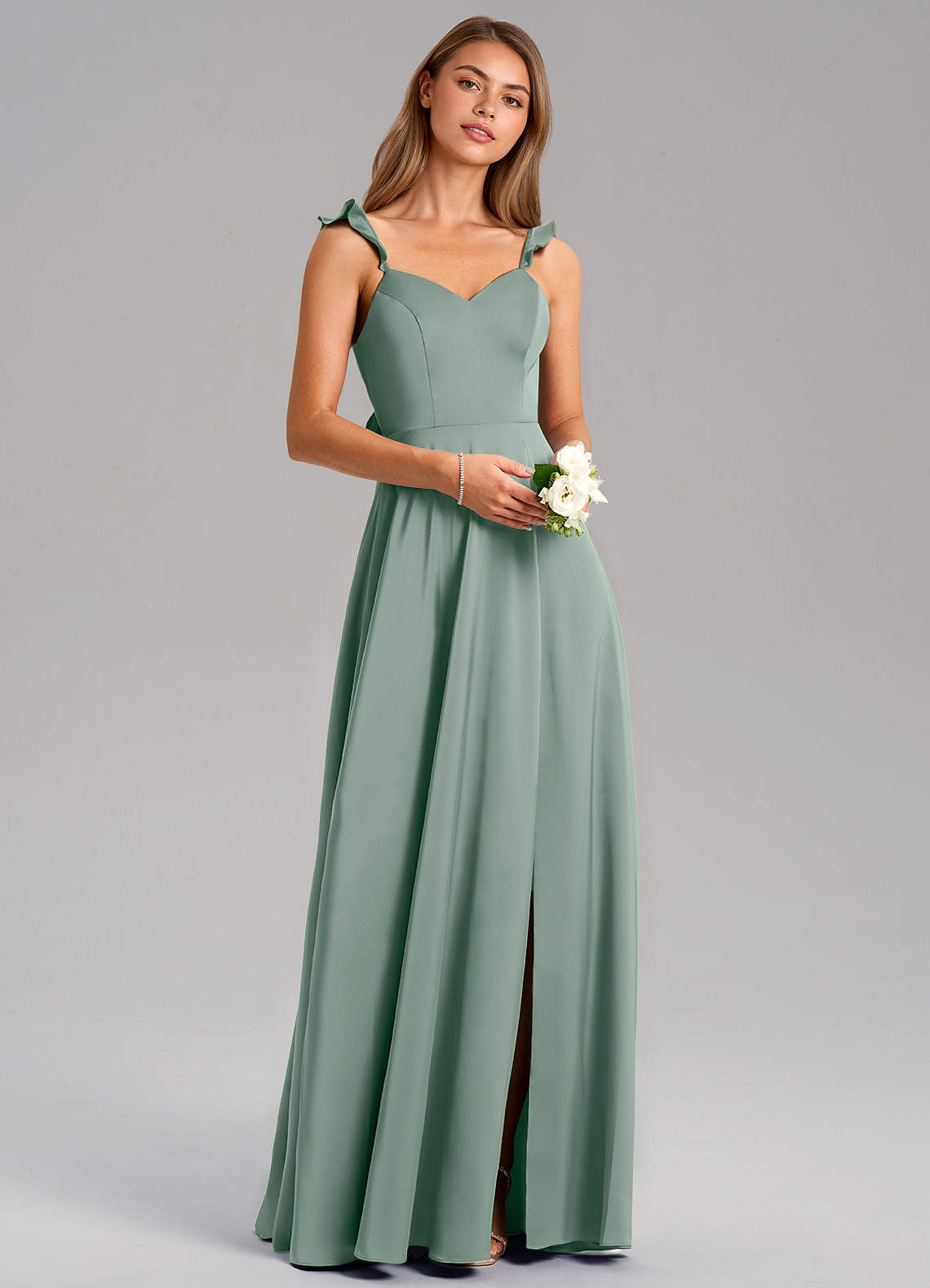 Everett A-Line V-Neck Chiffon Bridesmaid Dress in Silver Sage