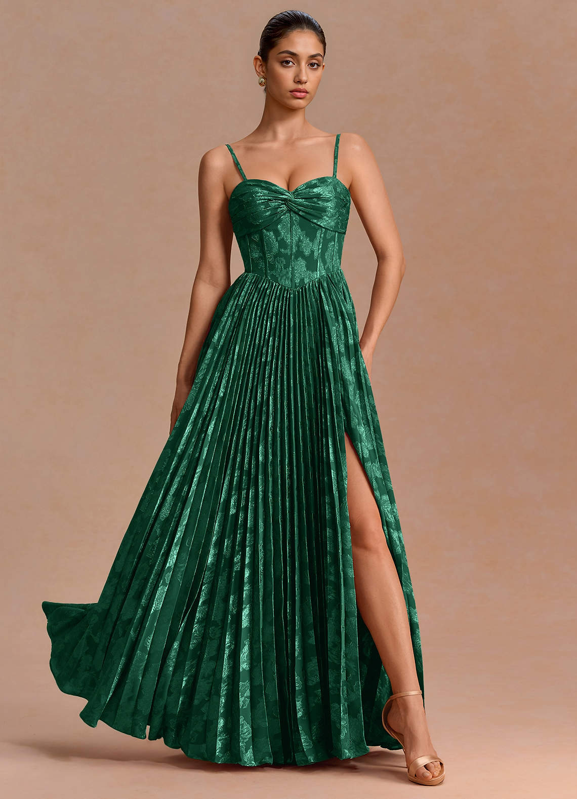 Delfina A-Line Twisted-Bust Fil Coupé Evening Dress in Lilac