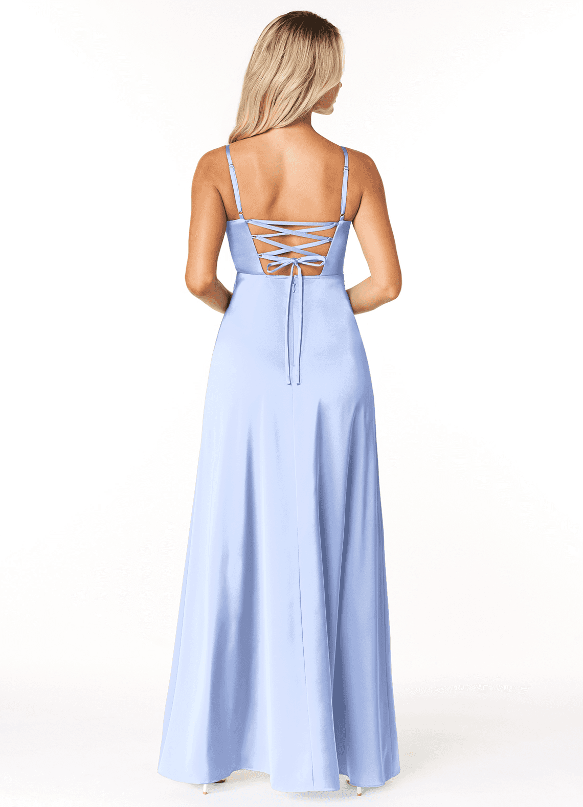 Marchella A-Line V-Neck Stretch Satin Bridesmaid Dress in Ice